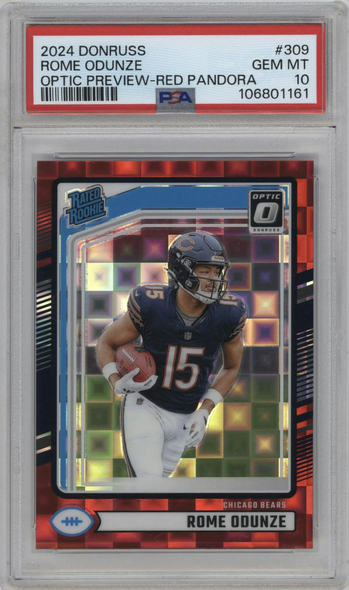 2024 Donruss Opt.Rtd.Rke.Prev. Rome Odunze Red Pandora #309 PSA 10