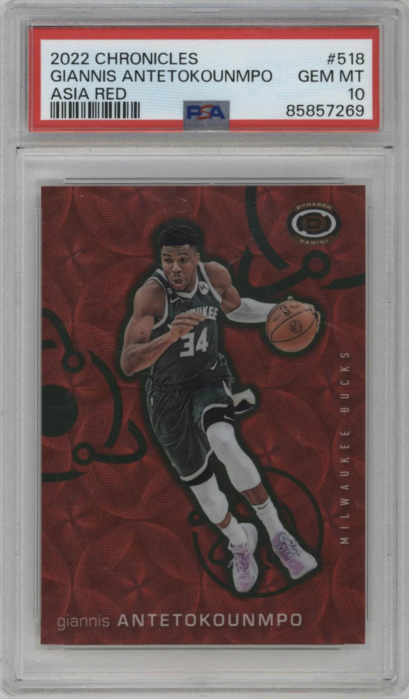 2022 Panini Chronicles Dynagon Giannis Antetokounmpo Asia Red #518 PSA 10