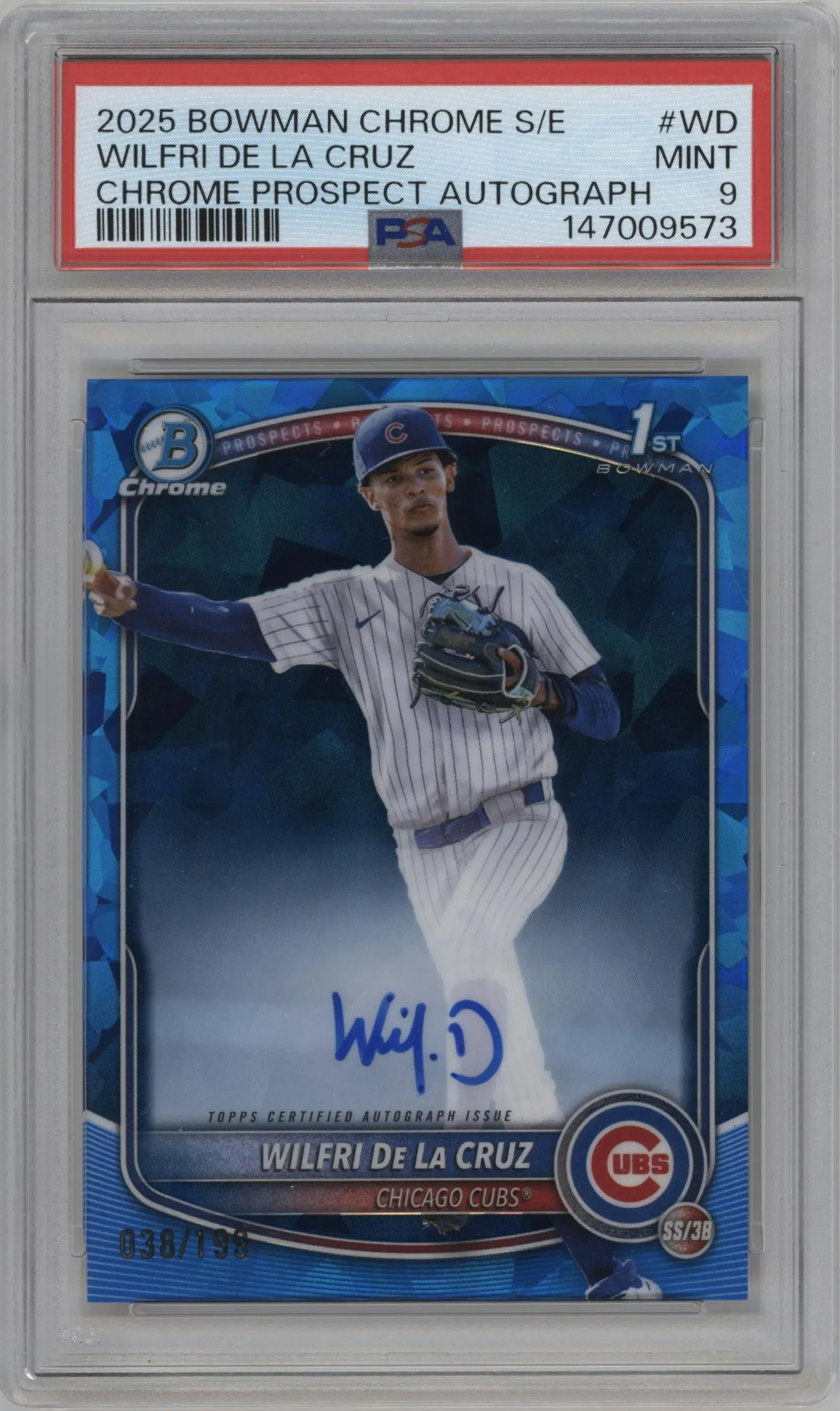 2025 Bowman Chrome Sapphire Pros.Auto Wilfri De La Cruz #CPSA-WD PSA 9