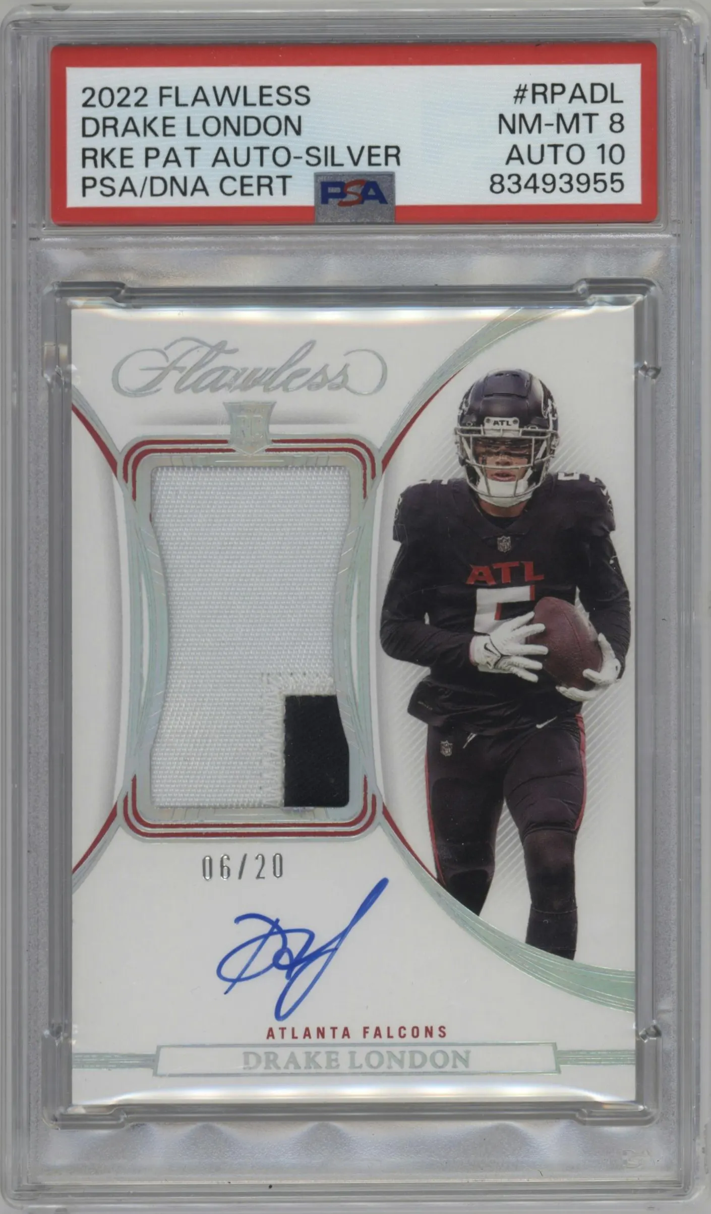 2022 Panini Flawless RPA Drake London Silver #RPA-DL PSA 8