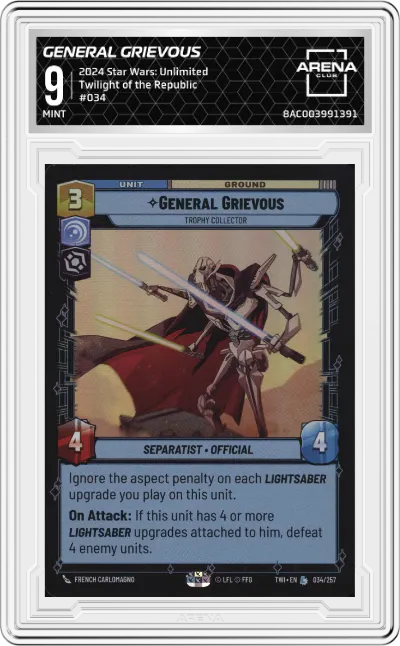 2024 Star Wars: Unlimited Twilight of the Republic General Grievous #034 ARENA CLUB 9