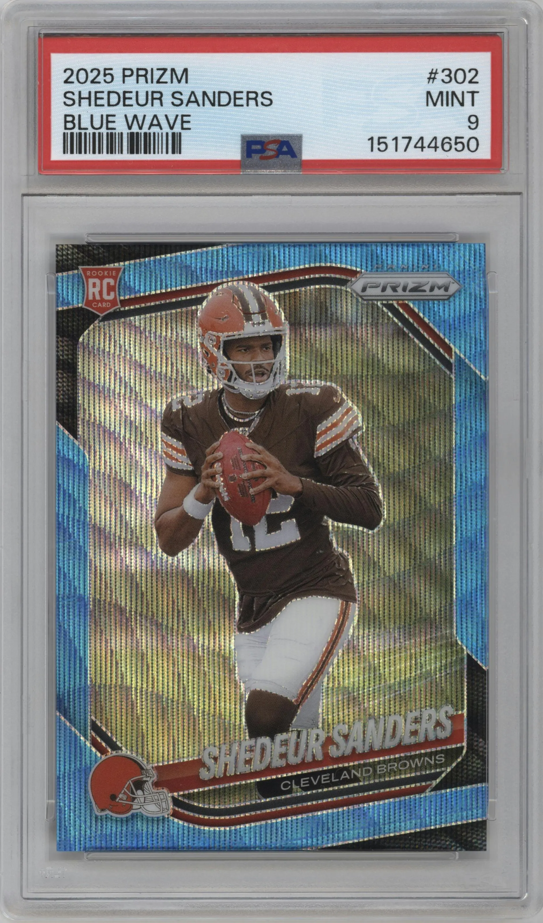 2025 Panini Prizm Shedeur Sanders Blue Wave #302 PSA 9