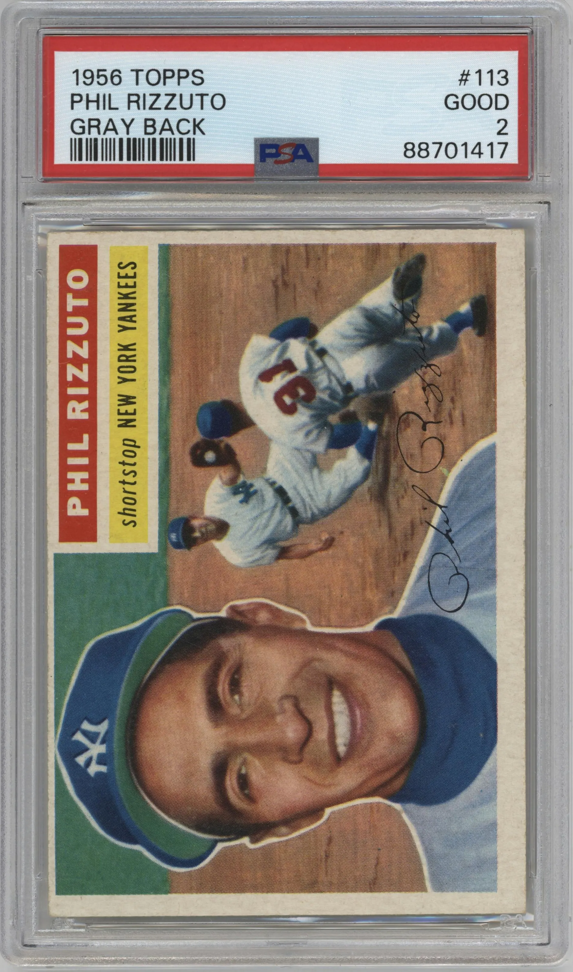 1956 Topps Phil Rizzuto Gray Back #113 PSA 2