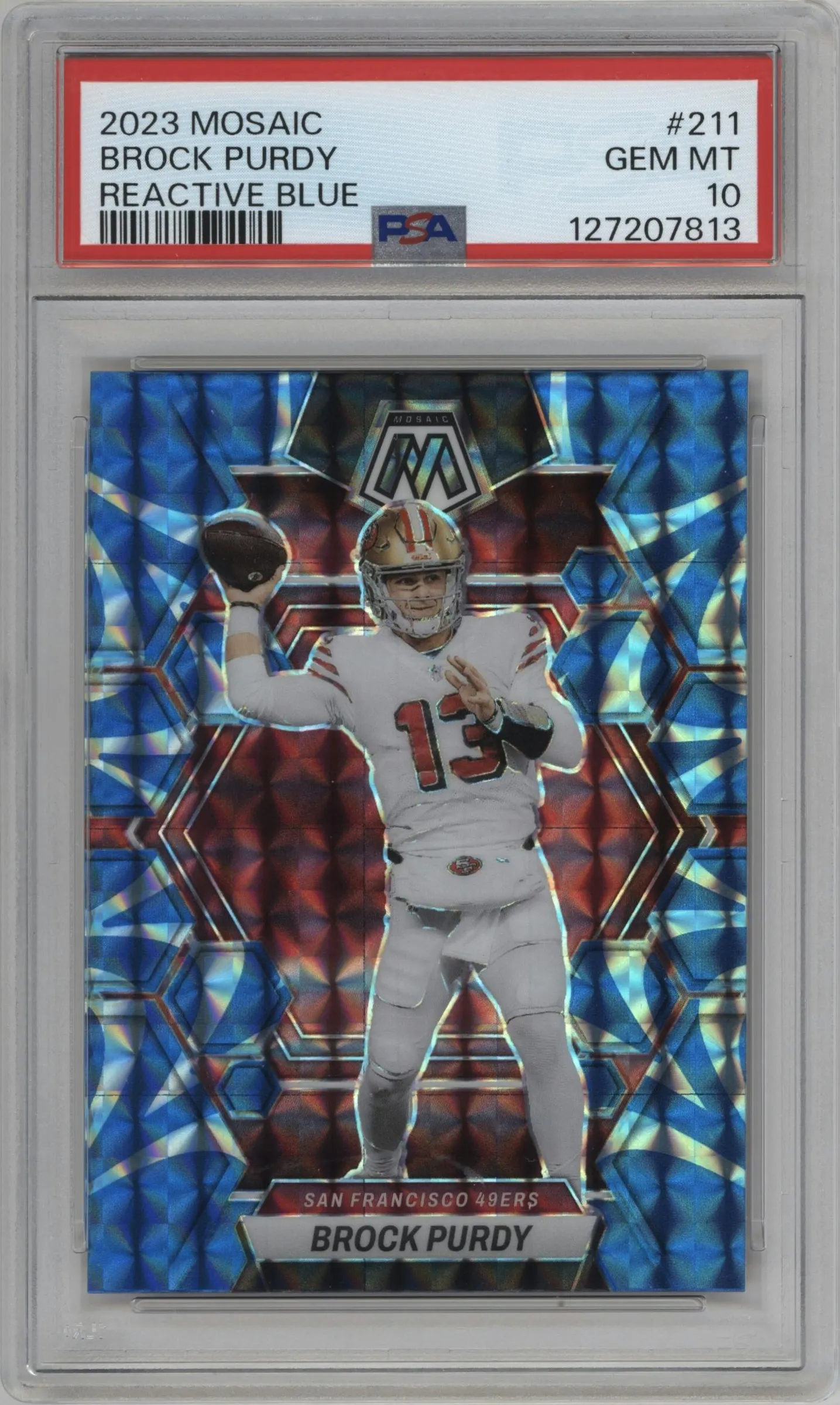 2023 Panini Mosaic Brock Purdy Reactive Blue #211 PSA 10