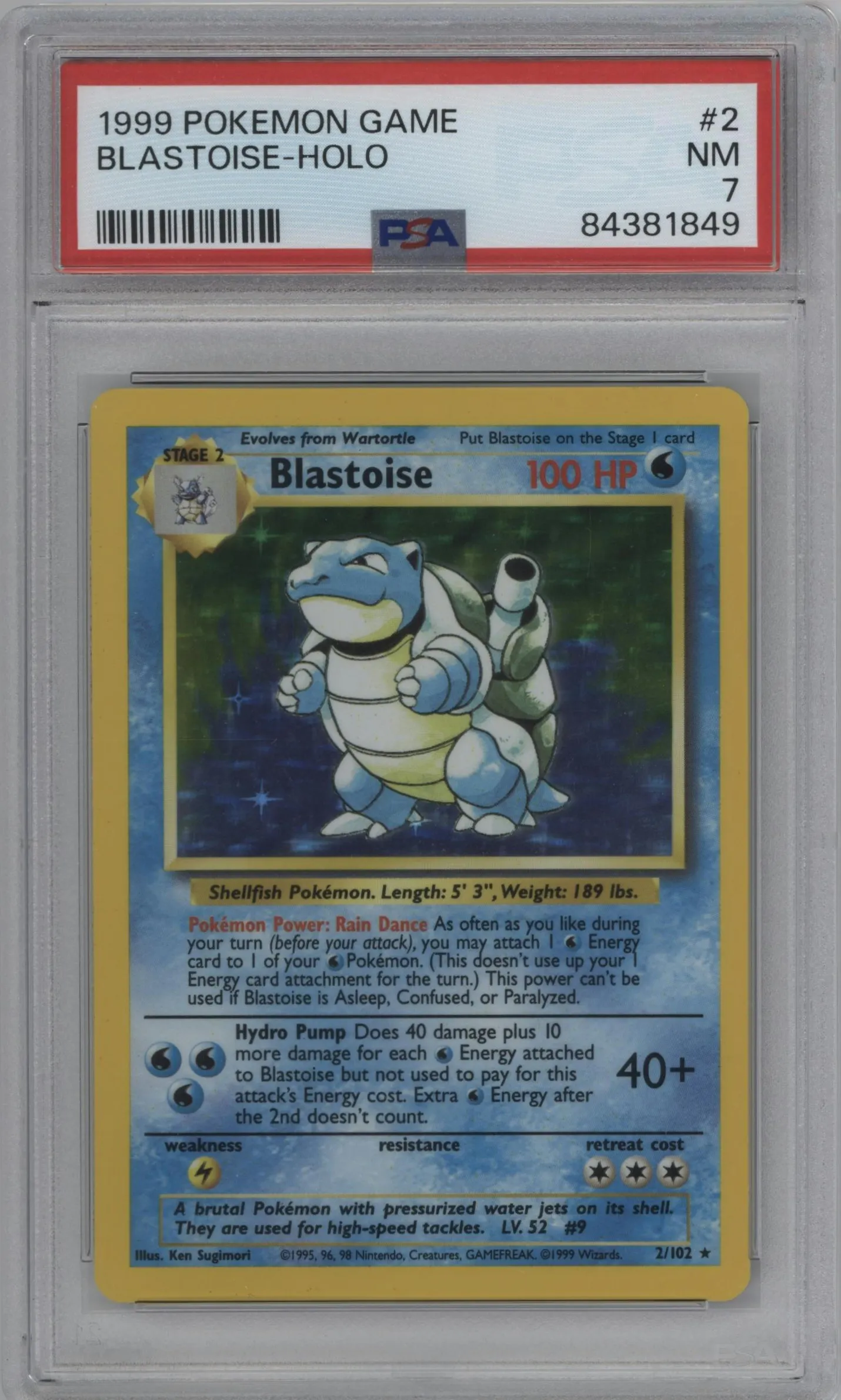 1999 Pokemon Base Set Blastoise #2 PSA 7