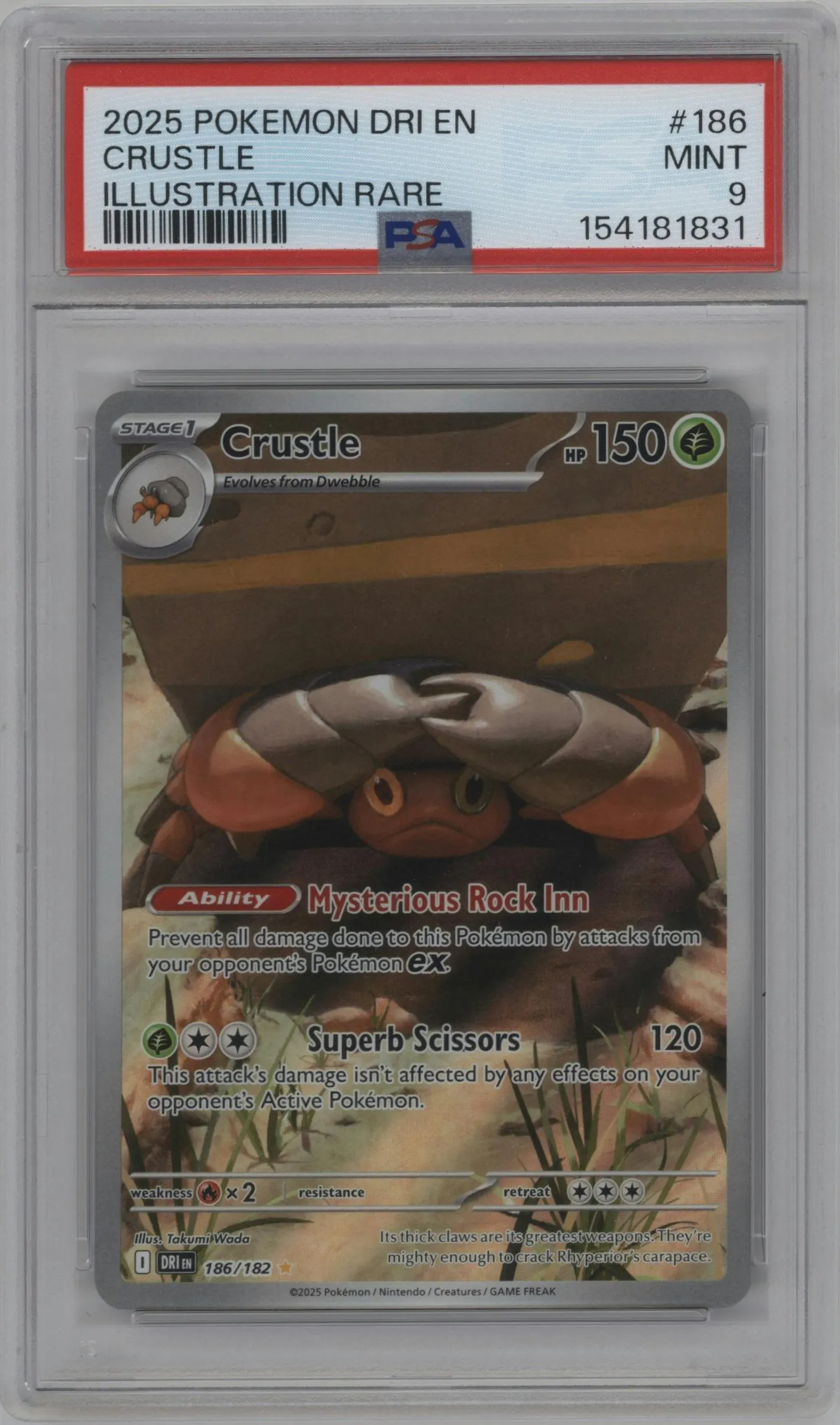 2025 Pokemon SV Destined Rivals Crustle #186 PSA 9