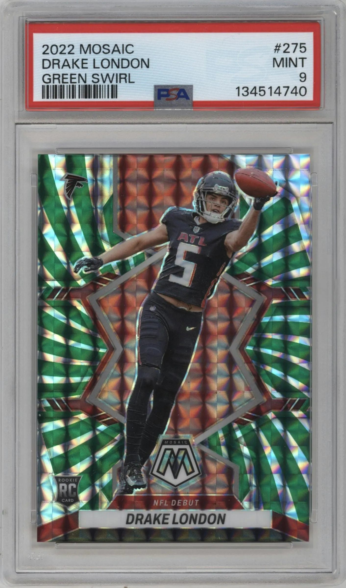 2022 Panini Mosaic Drake London Green Swirl Mosaic #275 PSA 9
