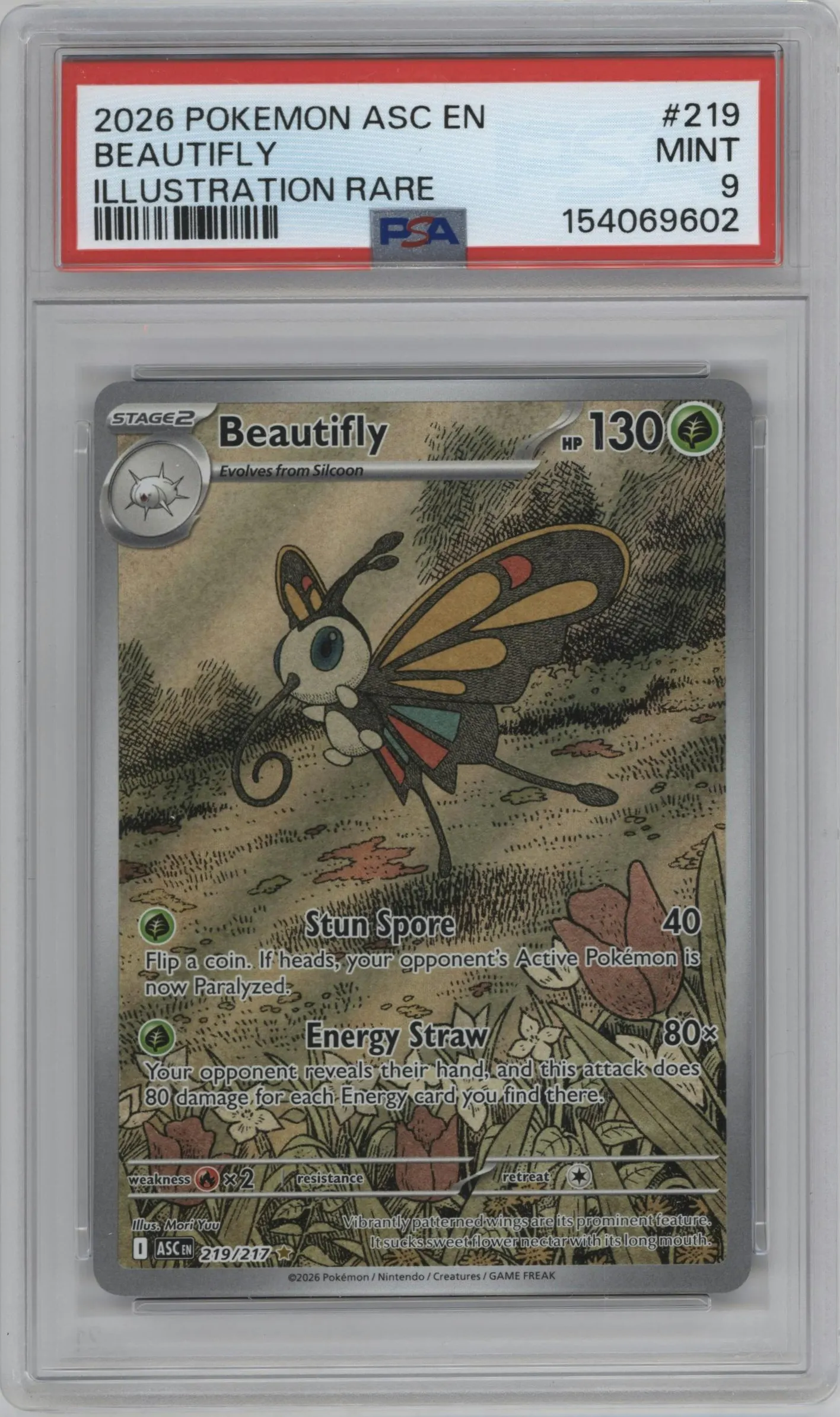 2026 Pokemon Mega Evolution Ascended Heroes Beautifly #219 PSA 9