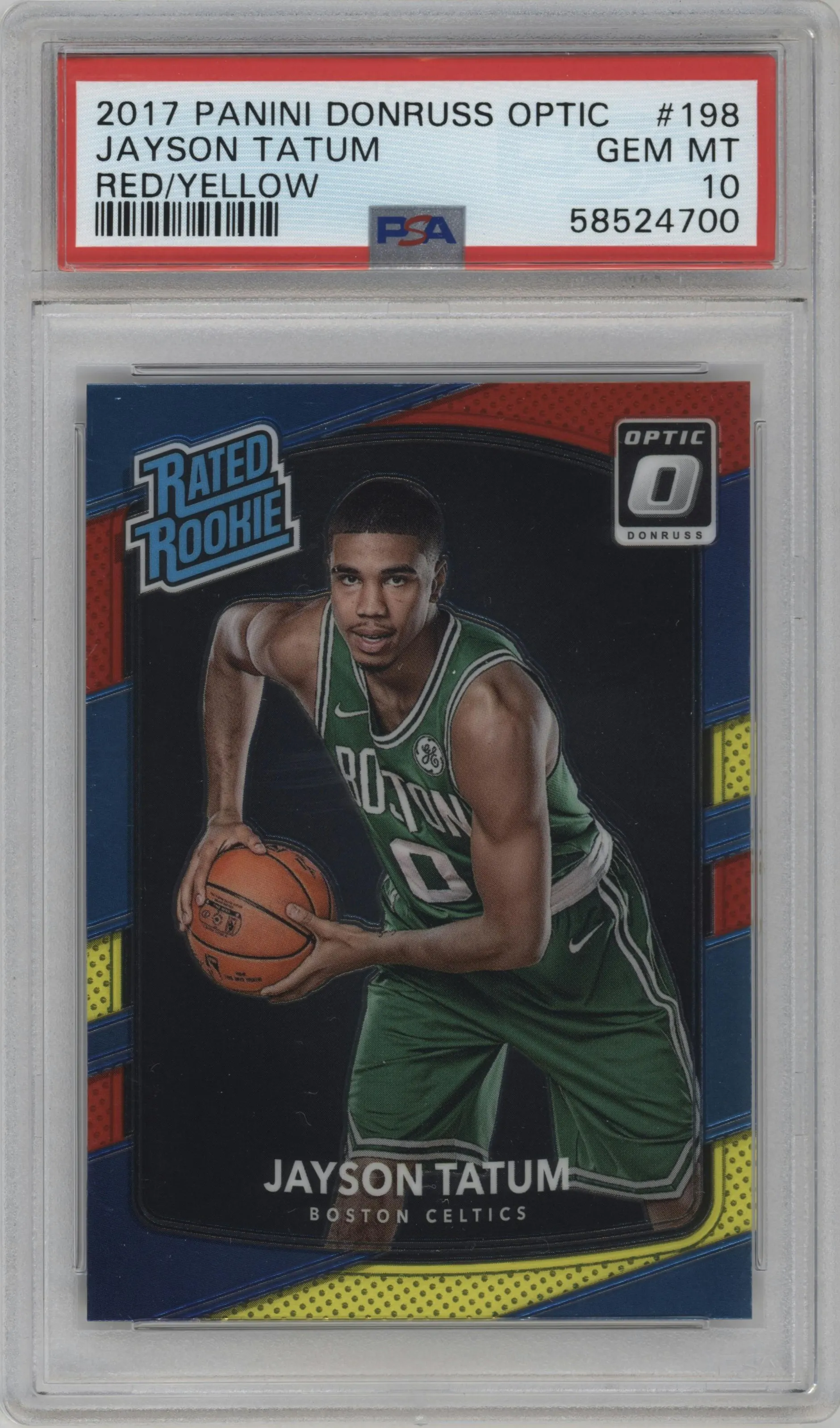 2017 Panini Donruss Optic Rated Rookie Jayson Tatum Red/Yellow #198 PSA 10