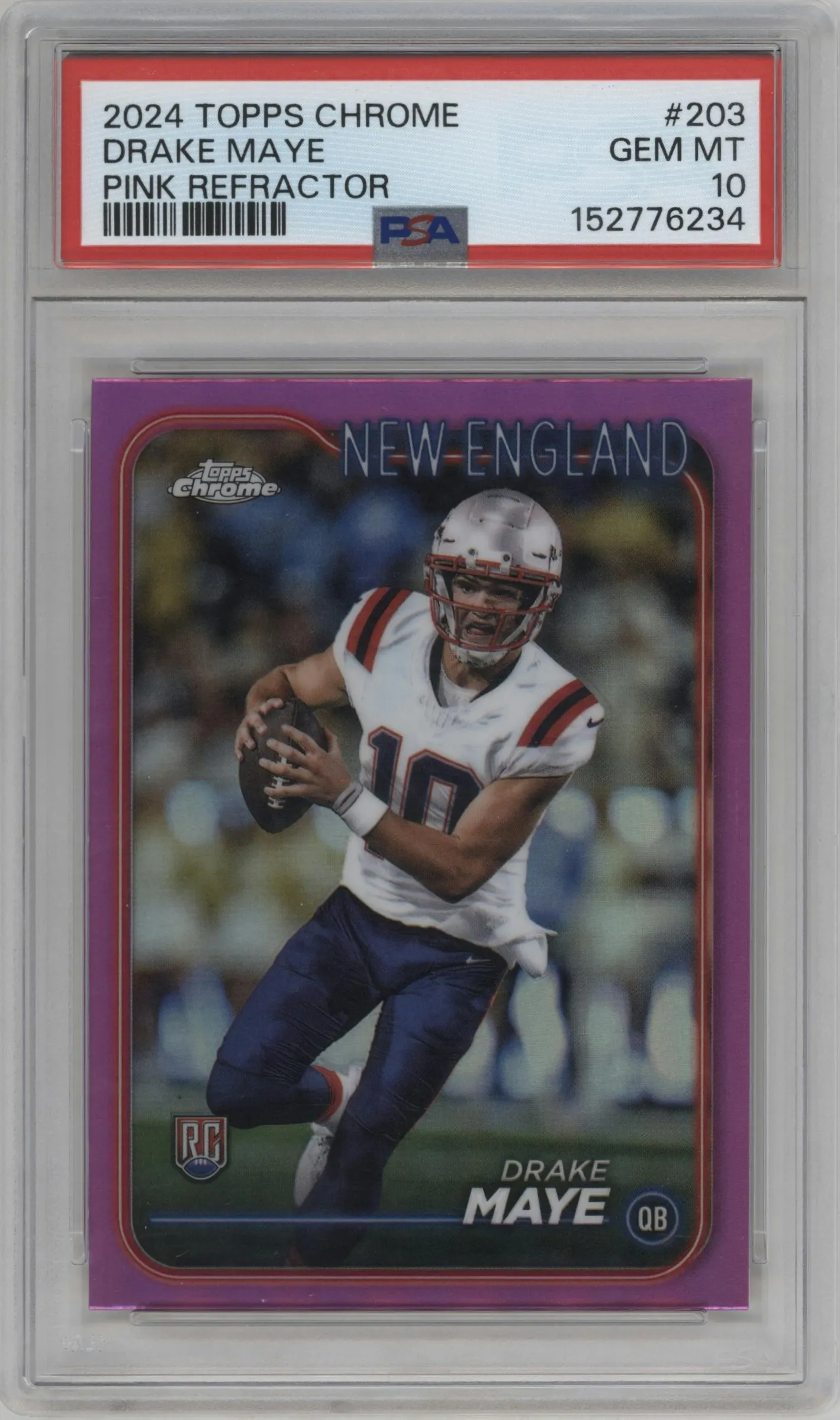 2024 Topps Chrome Drake Maye Pink Refractor #203 PSA 10