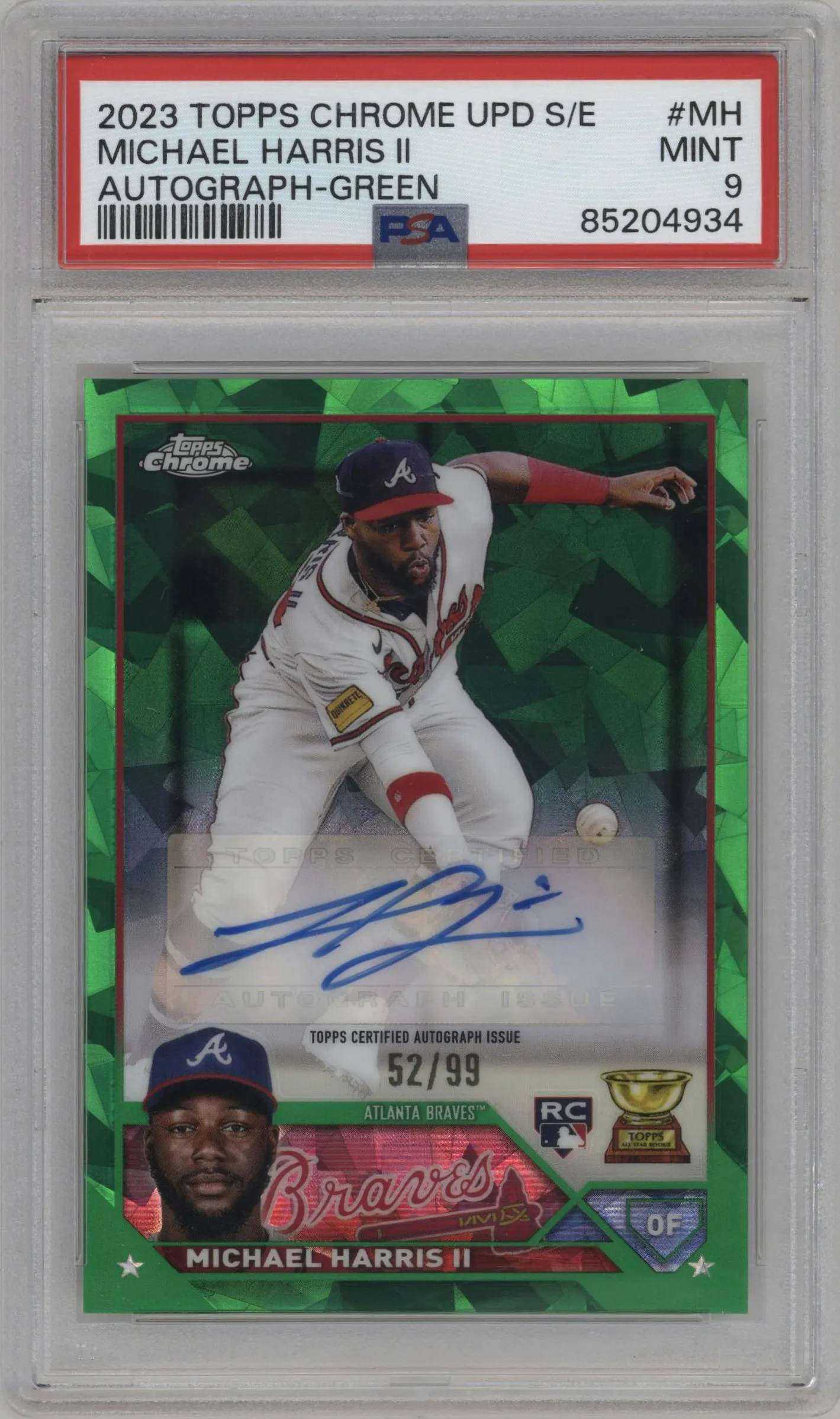 2023 Topps Chrome Update Series Sapphire Edition Auto Michael Harris II Green #USA-MH PSA 9
