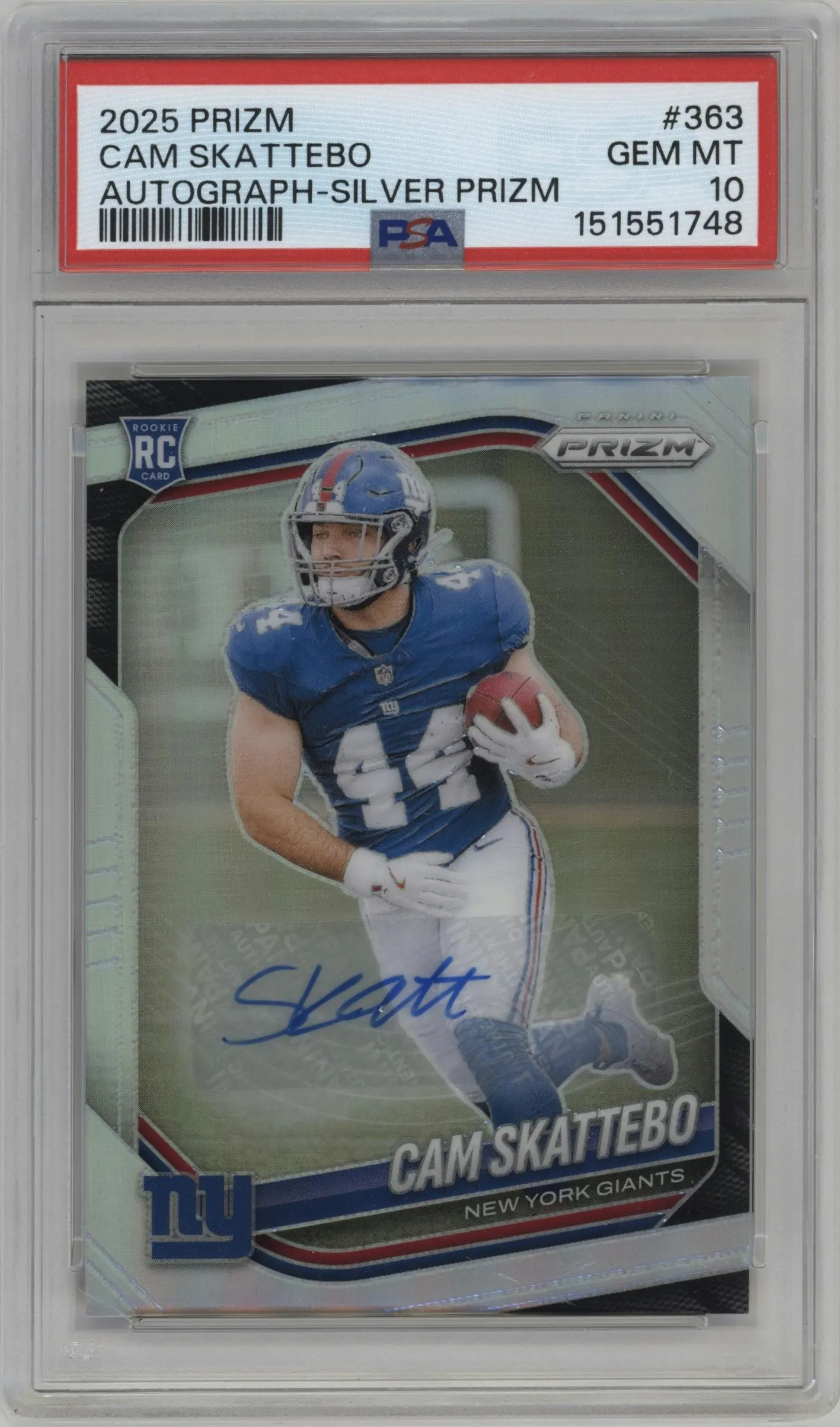 2025 Panini Prizm Rke.Auto Cam Skattebo #363 PSA 10