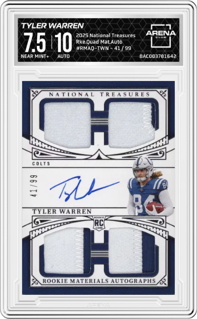 2025 Panini National Treasures Rke.Quad Mat.Auto Tyler Warren #RMAQ-TWN ARENA CLUB 7.5