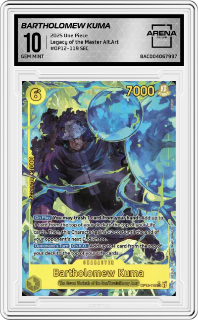 2025 One Piece Legacy of the Master Bartholomew Kuma Alternate Art SEC #OP12-119 SEC ARENA CLUB 10
