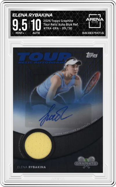 2026 Topps Graphite Tour Relic Auto Elena Rybakina Blue Refractor #TRA-ERA ARENA CLUB 9.5