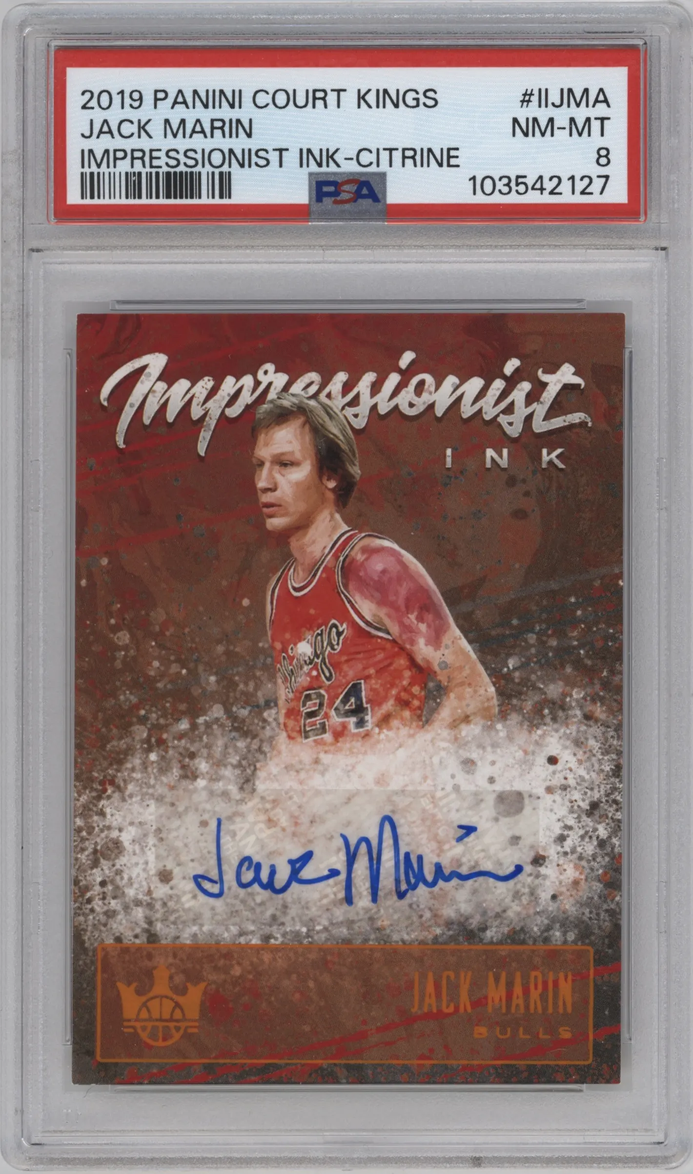 2019 Panini Court Kings Impressionist Ink Jack Marin Citrine PSA 8