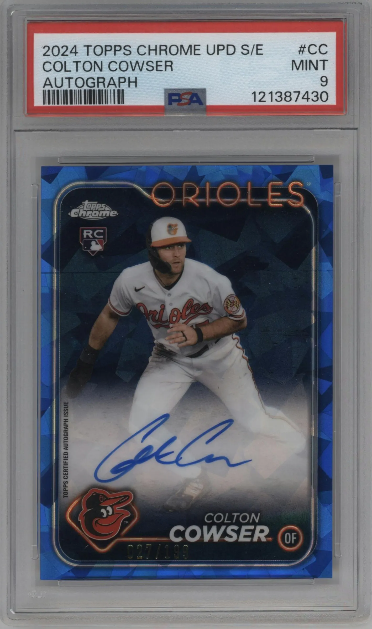 2024 Topps Chrome Update Sapphire Edition Auto Colton Cowser PSA 9