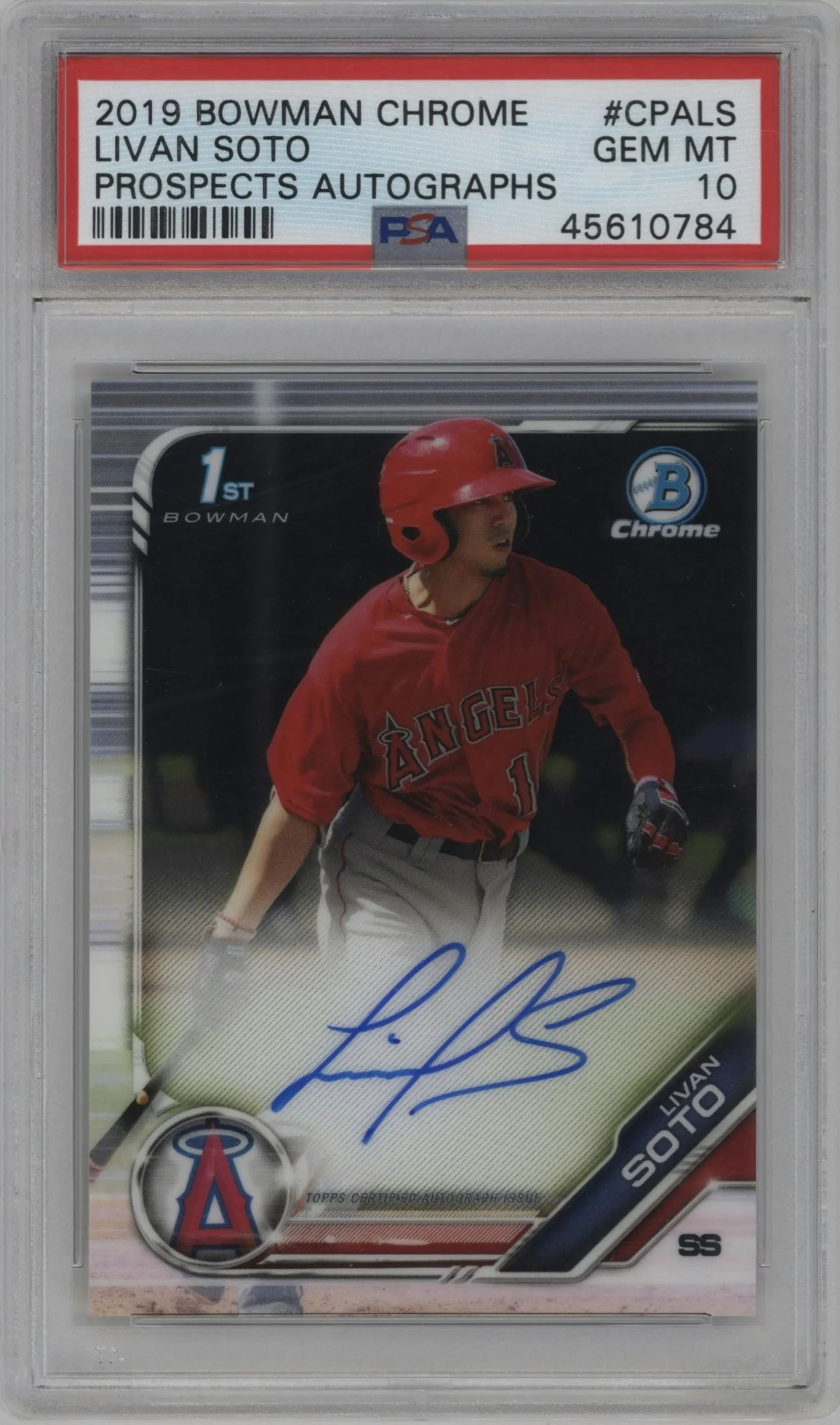 2019 Bowman Chrome Pros.Auto Livan Soto #CPA-LS PSA 10