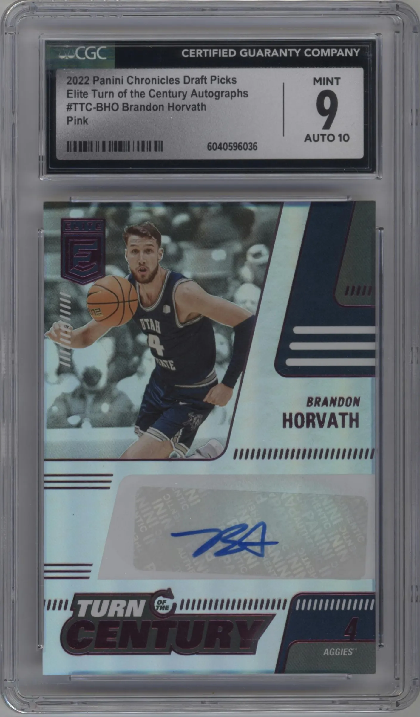 2022 Panini Chronicles Draft Picks Elite TOTC Auto Brandon Horvath Pink #TTC-BHO CGC 9