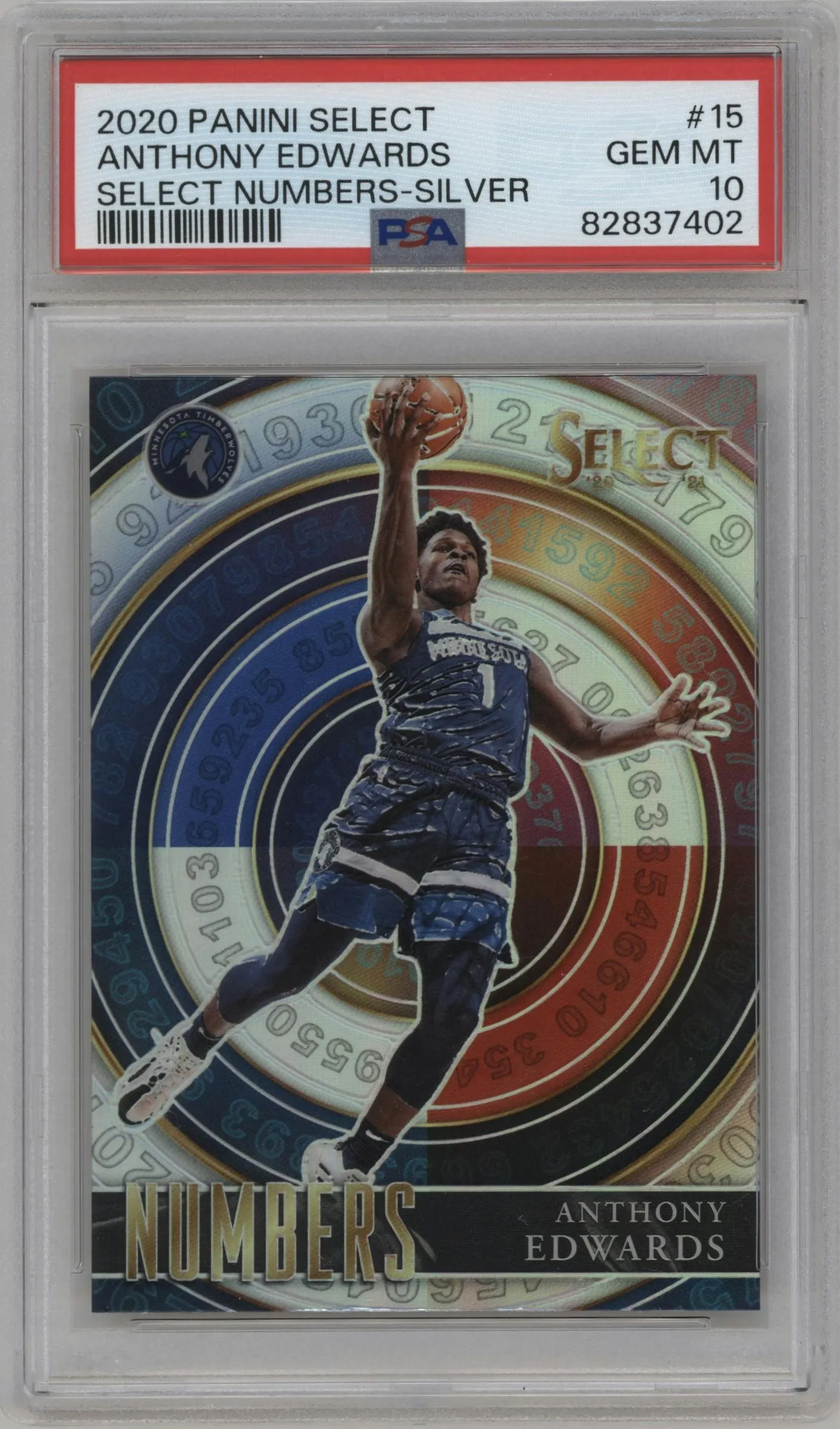 2020 Panini Select Numbers Anthony Edwards Silver Prizm #15 PSA 10