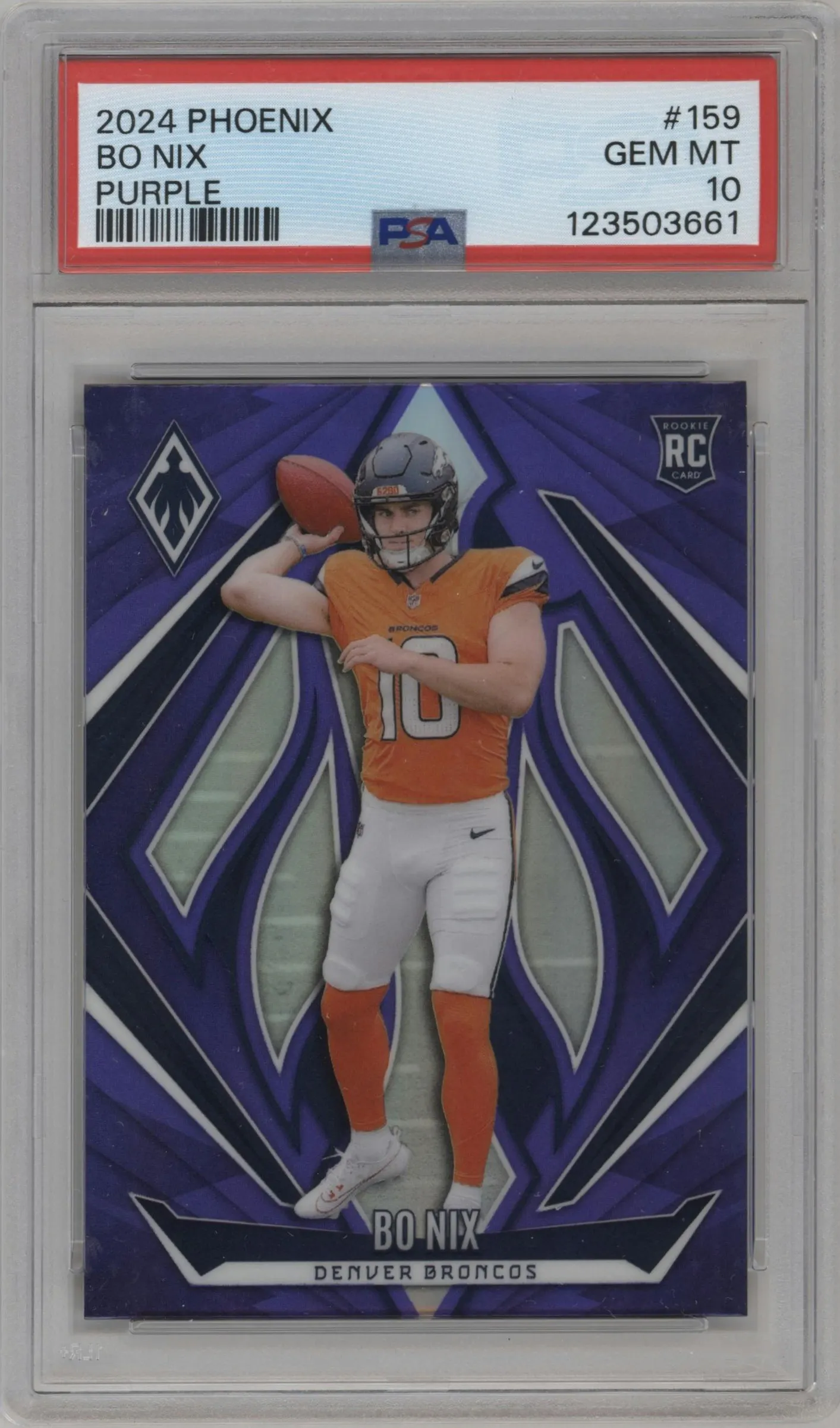 2024 Panini Phoenix Bo Nix Purple #159 PSA 10
