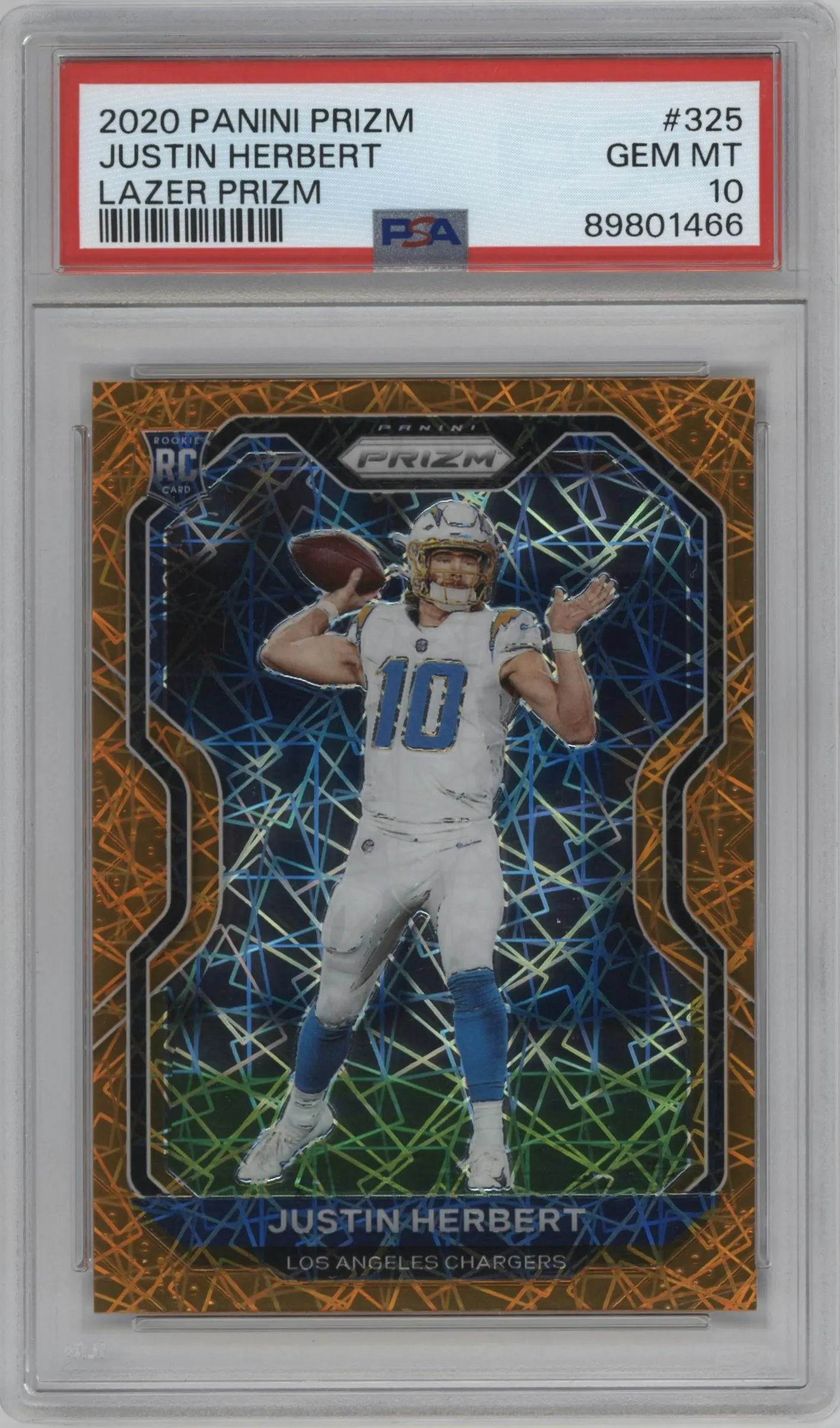 2020 Panini Prizm Justin Herbert Lazer #325 PSA 10