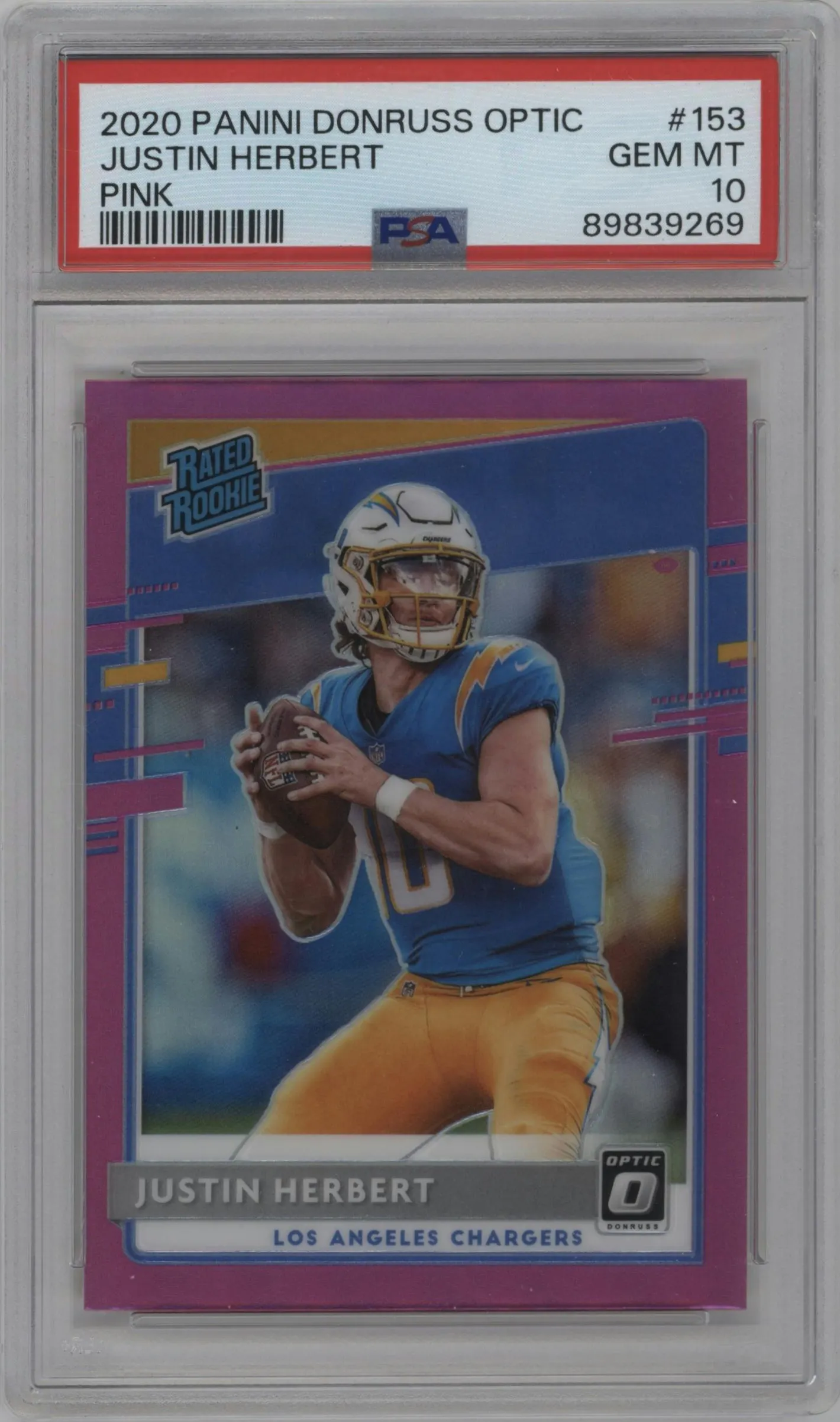 2020 Panini Donruss Optic Rated Rookie Justin Herbert Pink PSA 10