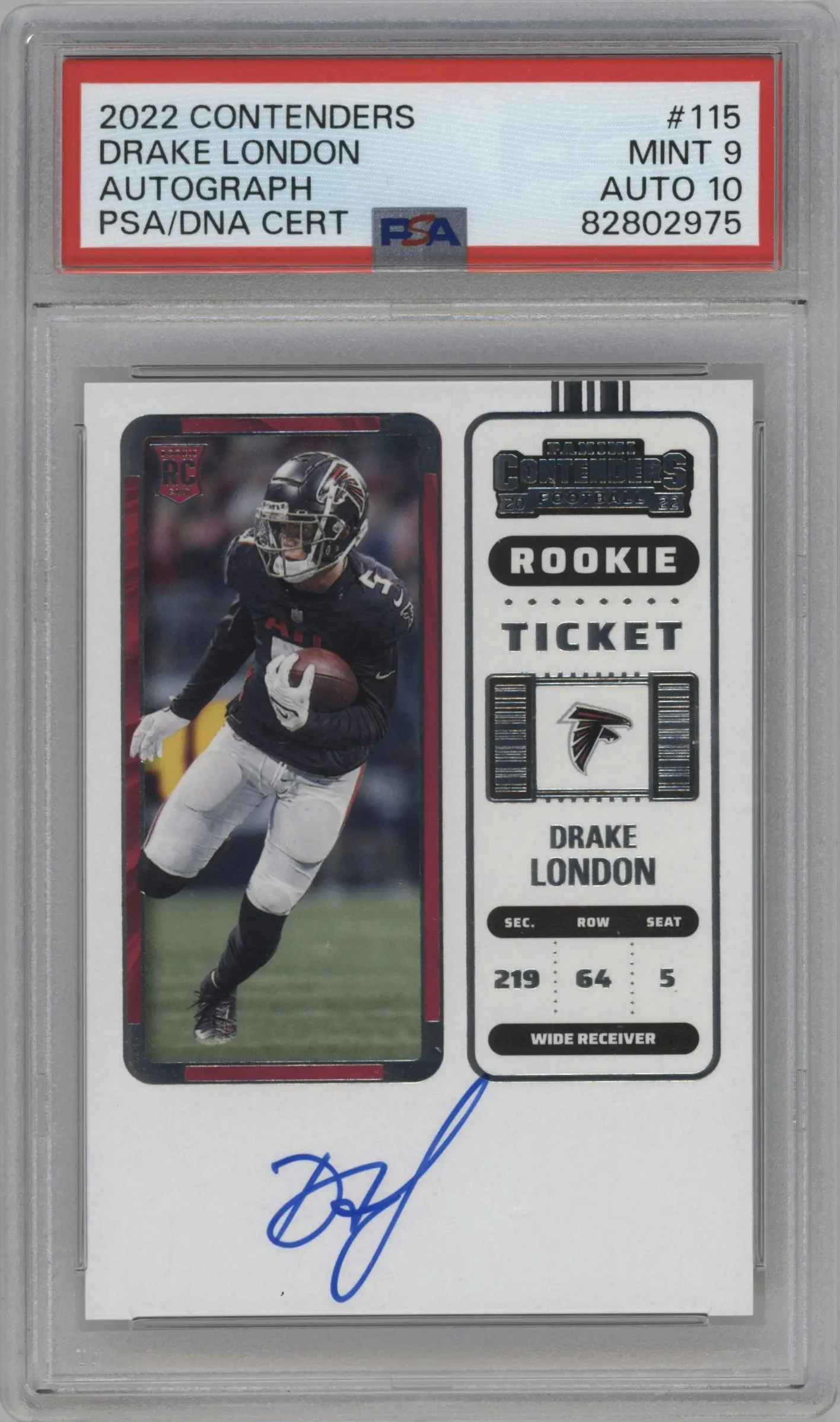 2022 Panini Contenders Rke.Tkt.Auto Drake London #115 PSA 9