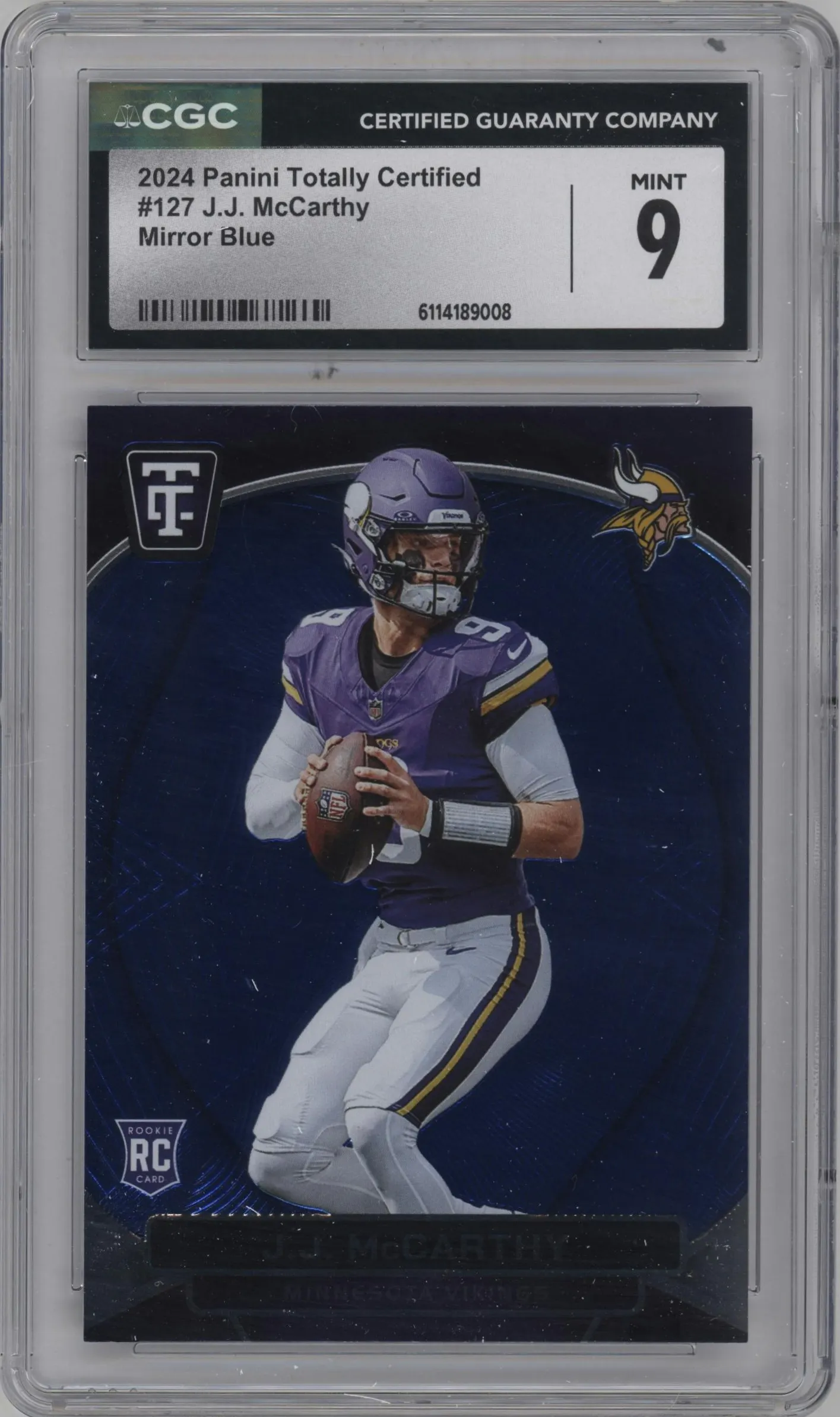 2024 Panini Totally Certified J.J. McCarthy Mirror Blue CGC 9