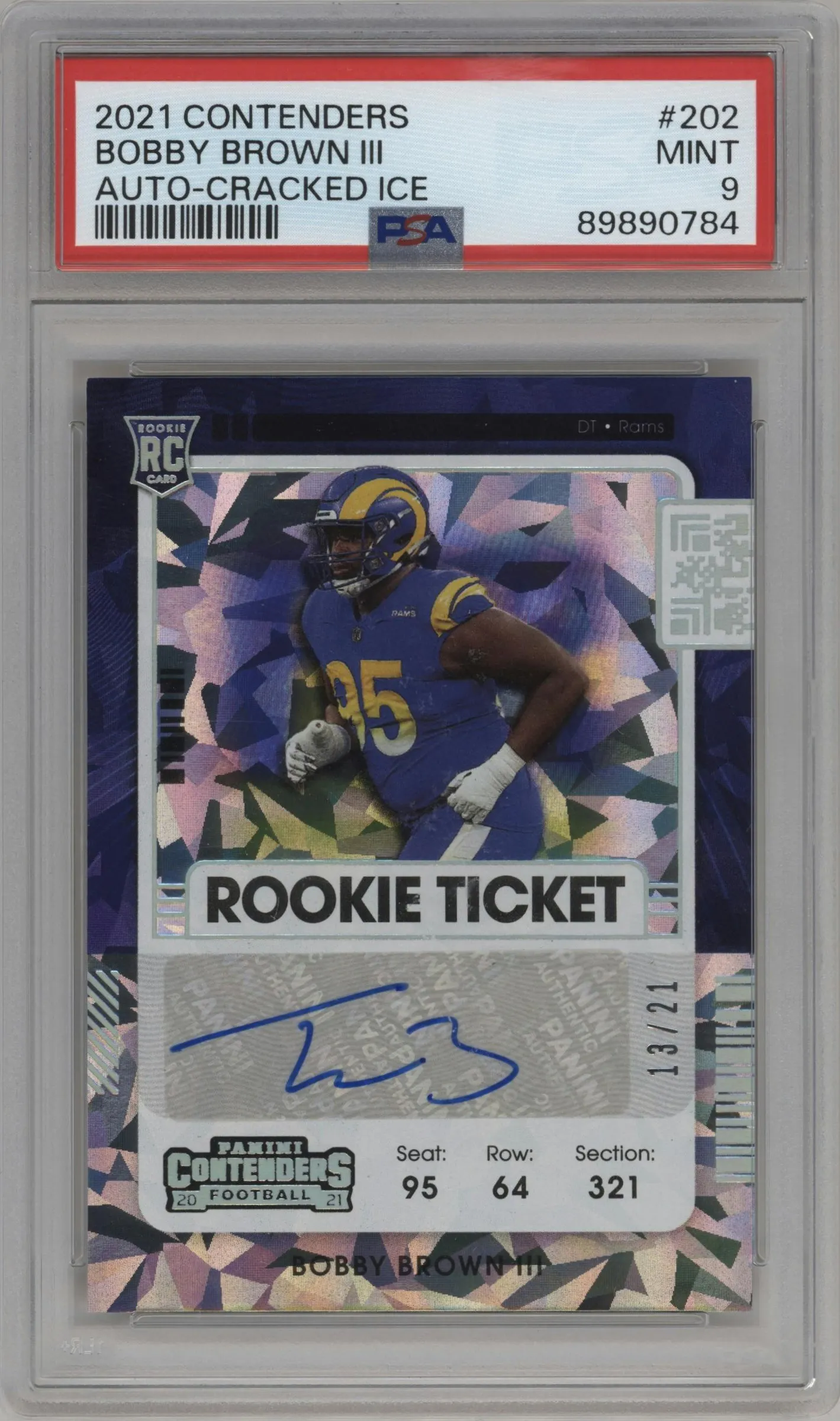 2021 Panini Contenders Rke.Tkt.Auto Bobby Brown III Cracked Ice #202 PSA 9