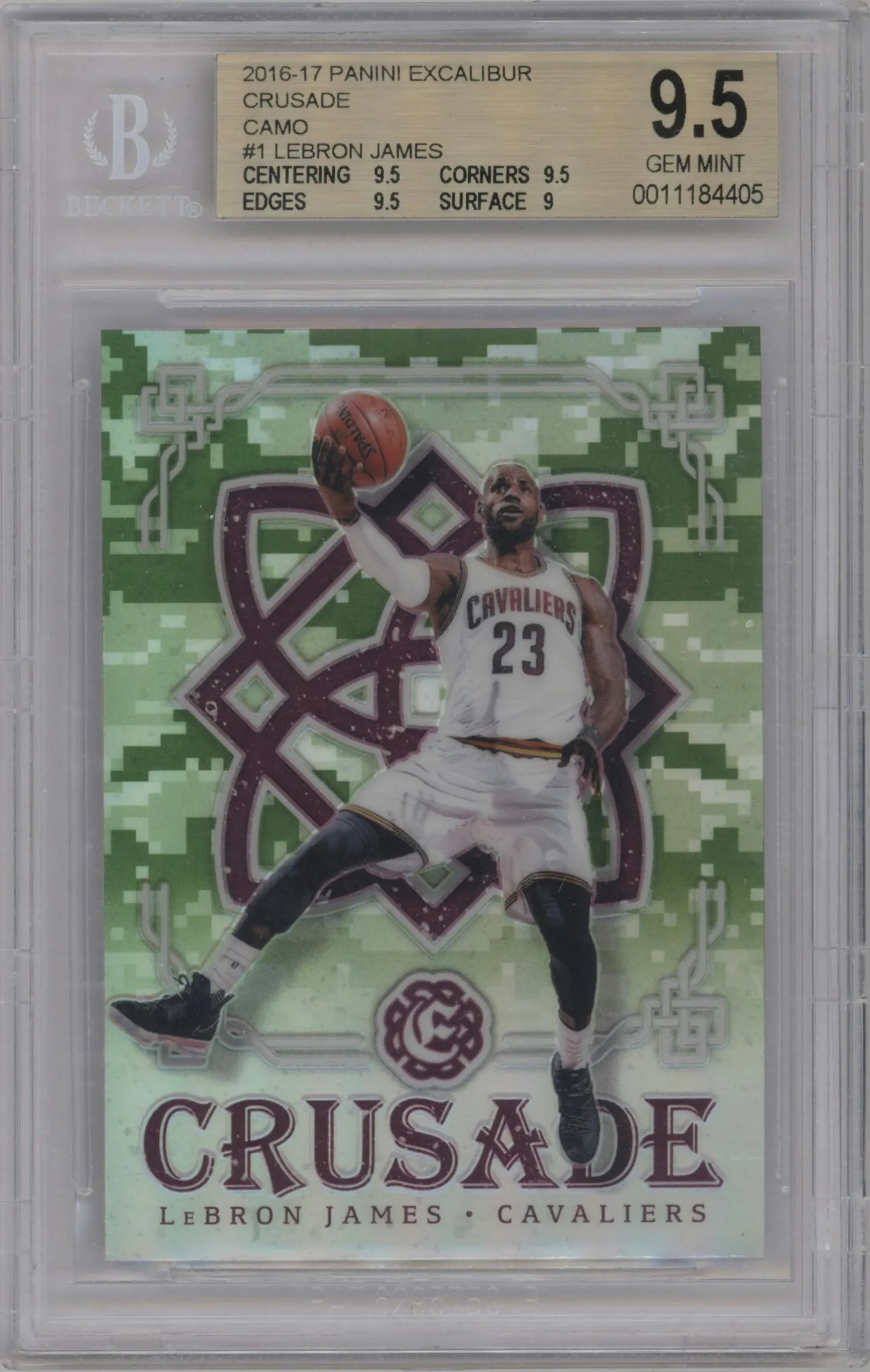2016 Panini Excalibur Crusade LeBron James Camo #1 BGS 9.5