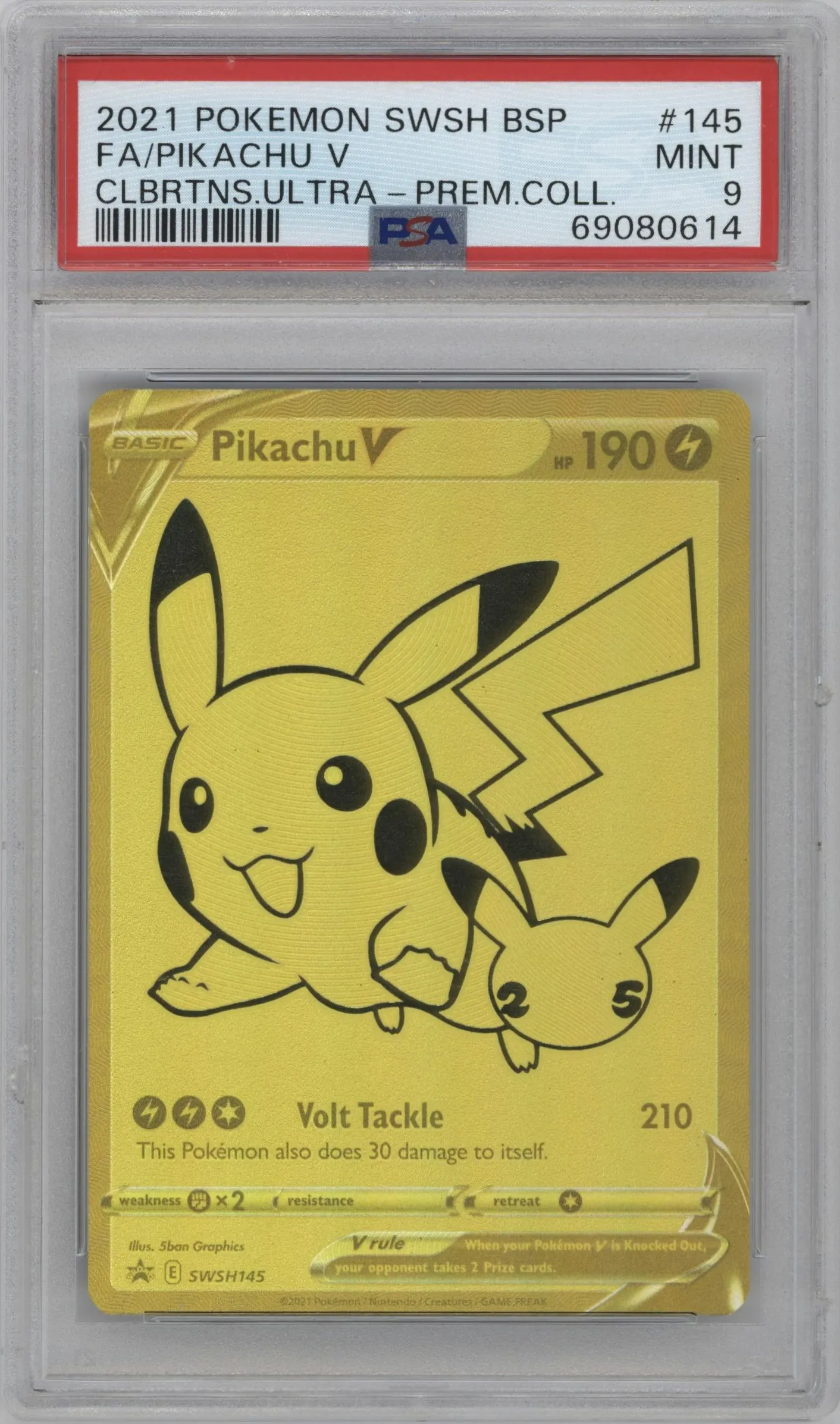 2021 Pokemon SWSH Celeb. Ultra PC Pikachu V #SWSH145 PSA 9