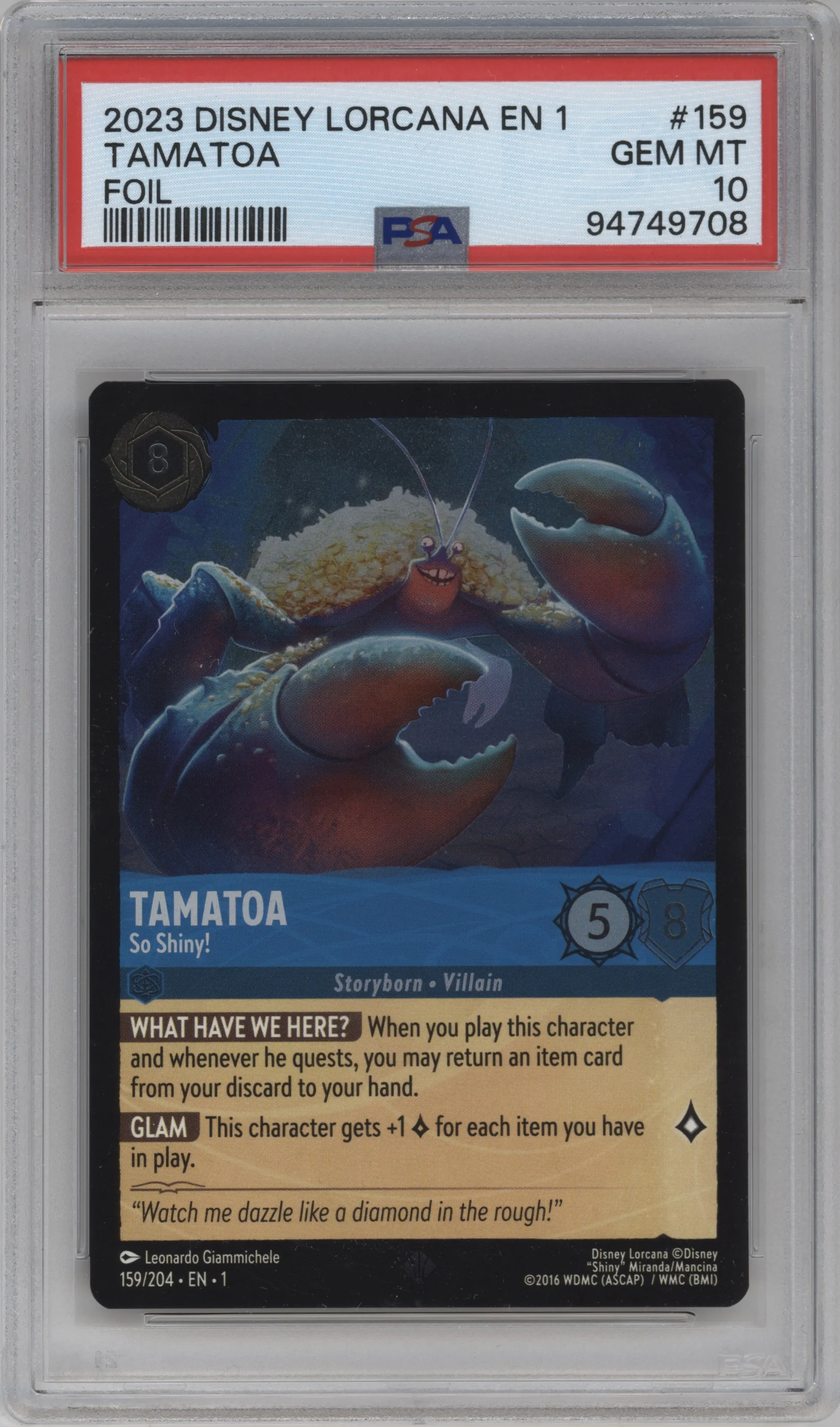 2023 Disney Lorcana The First Chapter Tamatoa Foil #159 PSA 10