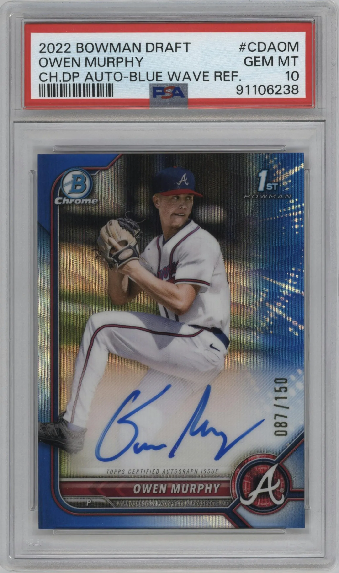 2022 Bowman Draft Chr.DP Auto Owen Murphy Blue Wave Refractor PSA 10