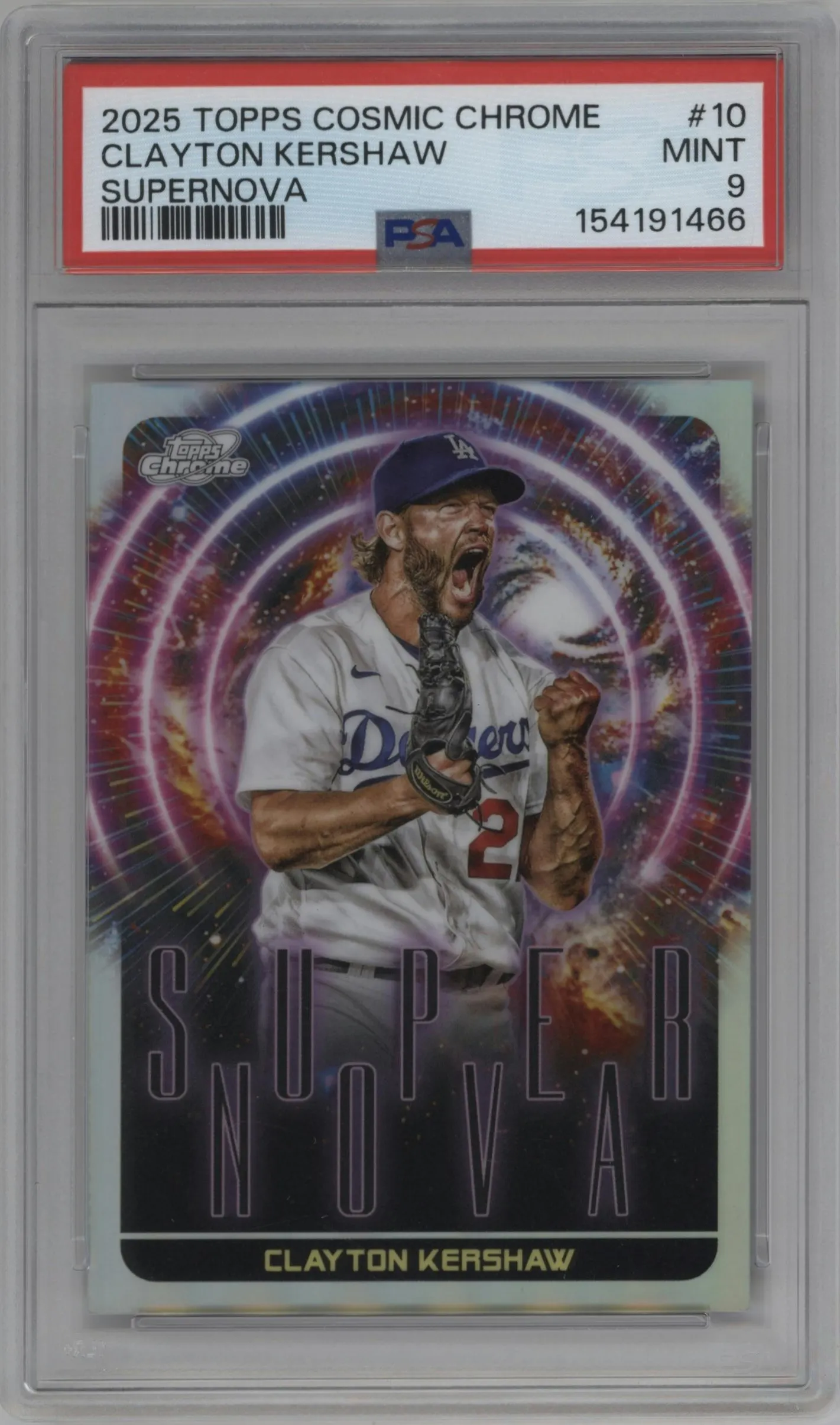2025 Topps Chrome Cosmic Supernova Clayton Kershaw PSA 9