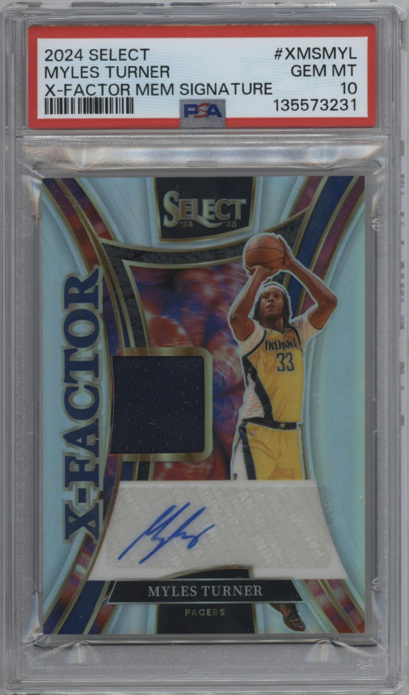 2024 Panini Select X-Factor Mem.Sig. Myles Turner #XMS-MYL PSA 10