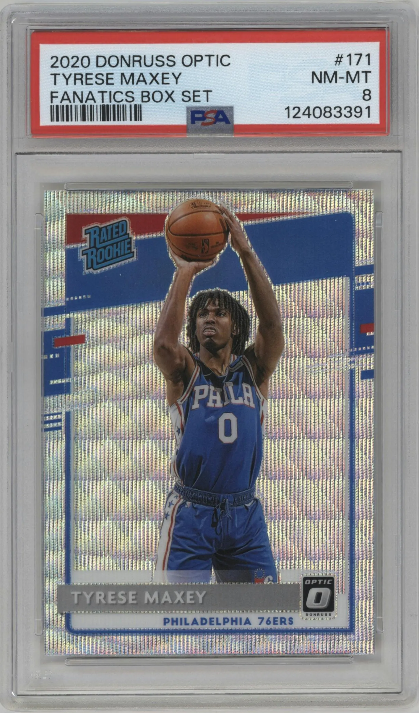 2020 Panini Donruss Optic Rated Rookie Tyrese Maxey Fanatics Box Set #171 PSA 8