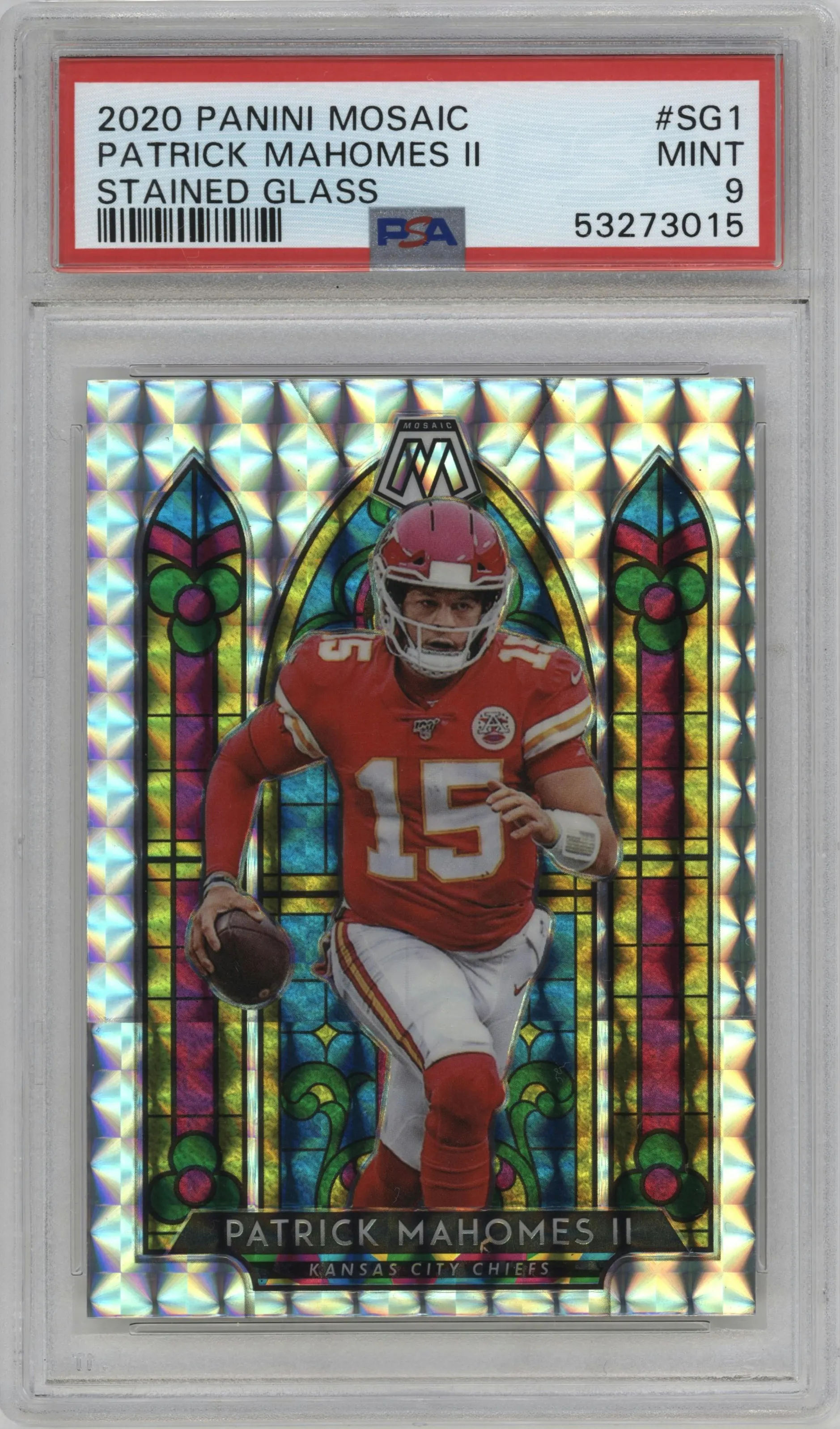2020 Panini Mosaic Stained Glass Patrick Mahomes II #SG1 PSA 9