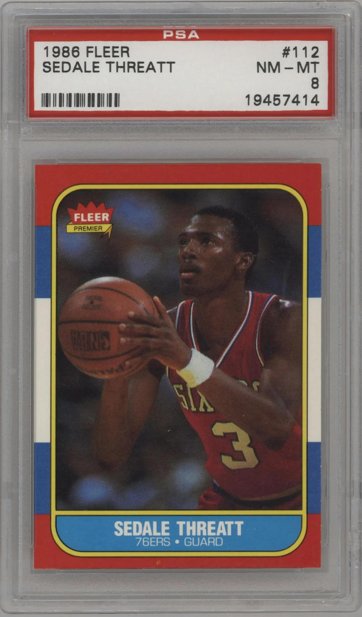 1986 Fleer Sedale Threatt PSA 8