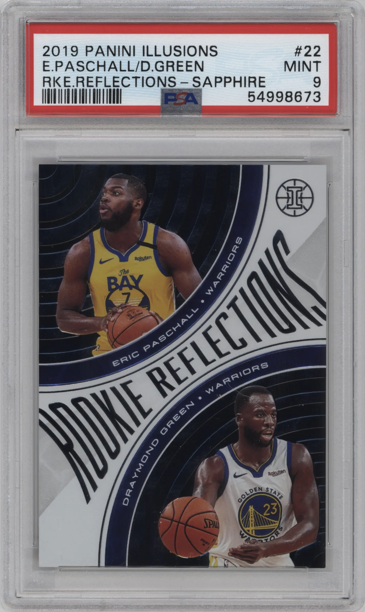 2019 Panini Illusions Rke.Reflections Eric Paschall/Draymond Green Sapphire #22 PSA 9