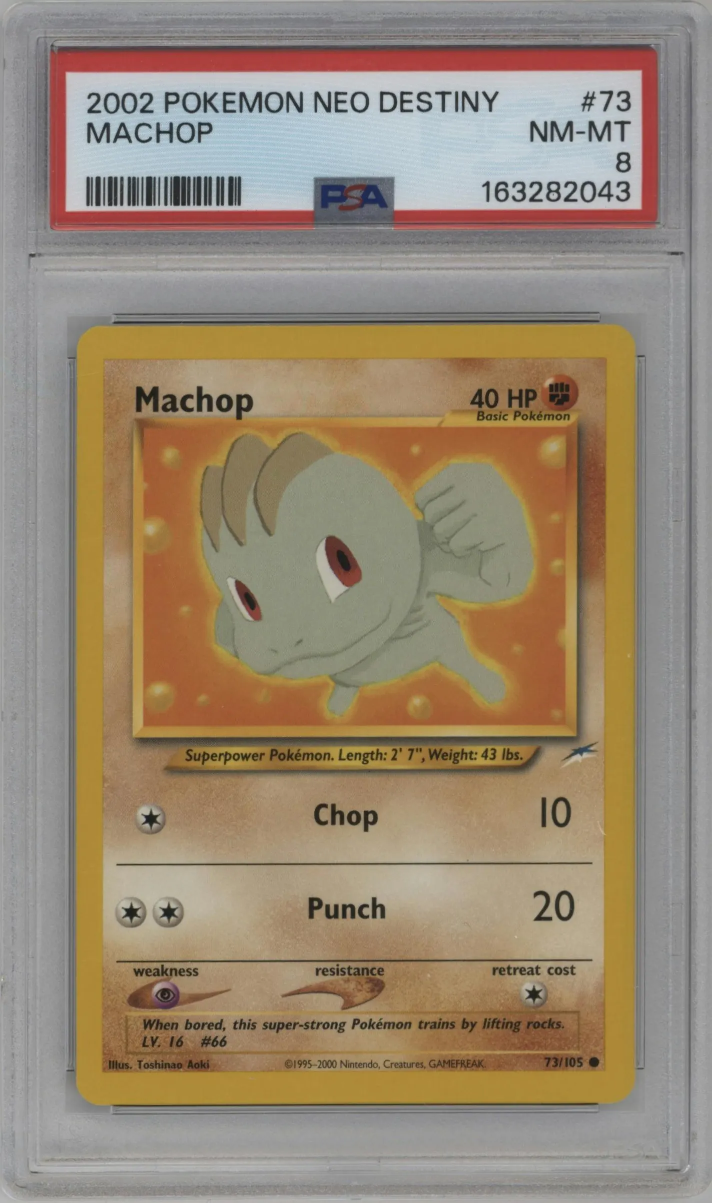 2002 Pokemon Neo Genesis Neo Destiny Machop #73 PSA 8