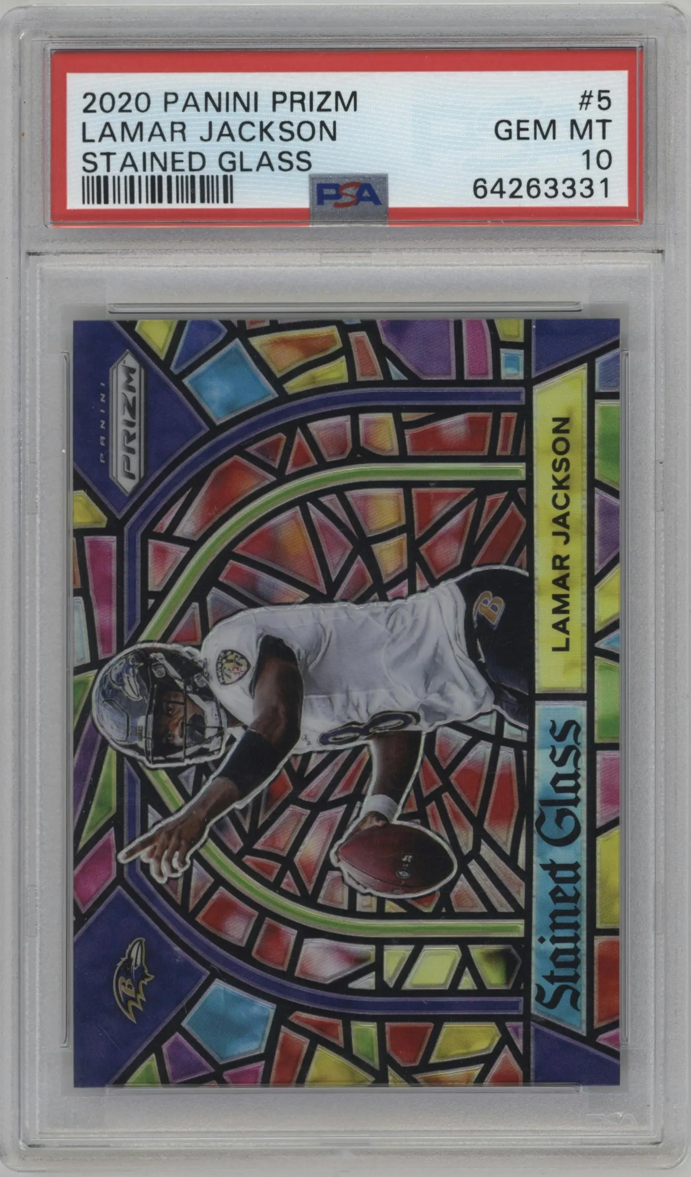 2020 Panini Prizm Stained Glass Lamar Jackson #5 PSA 10