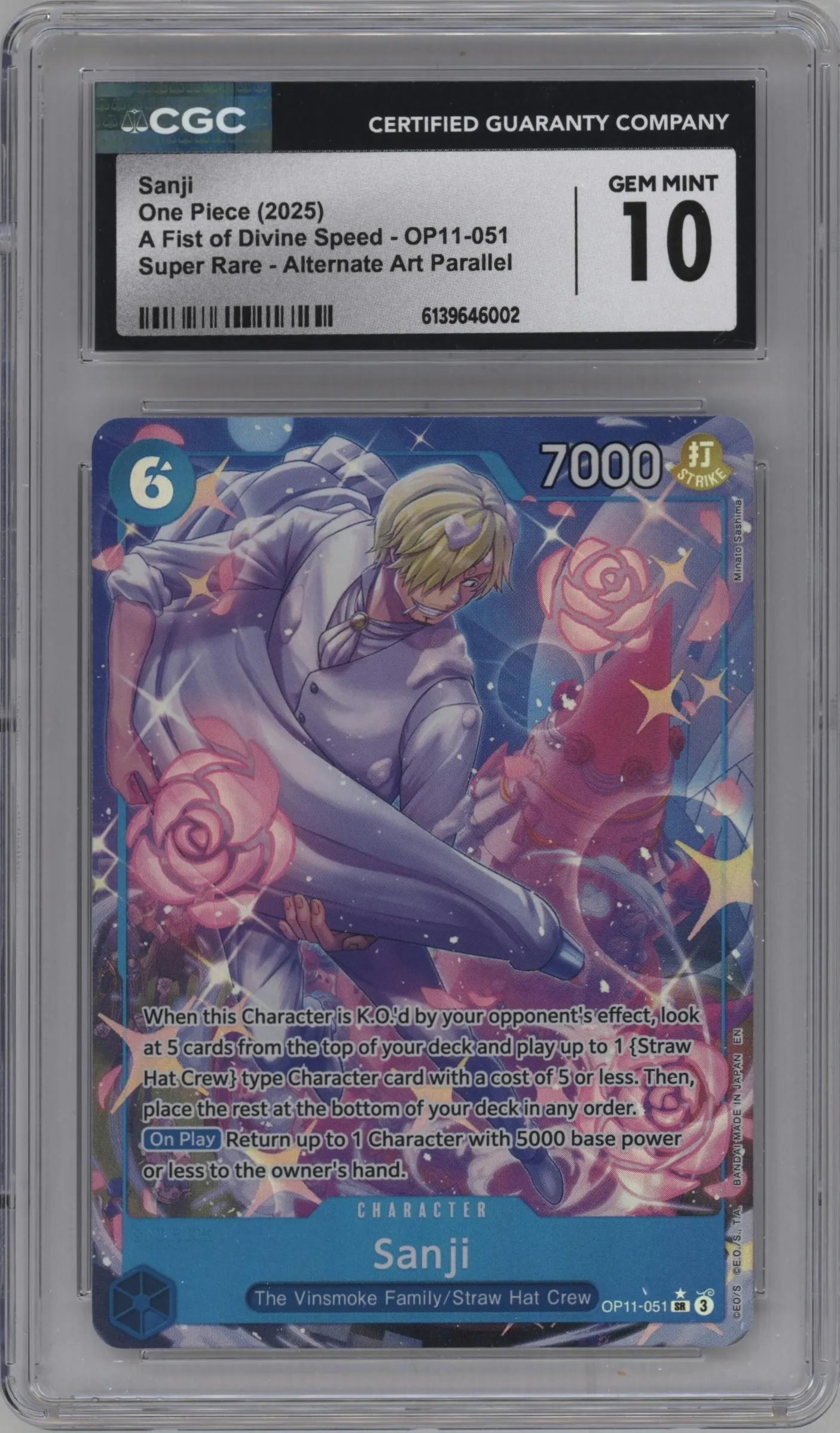 2025 One Piece A Fist of Divine Speed Sanji Alternate Art SR #OP11-051 SR CGC 10