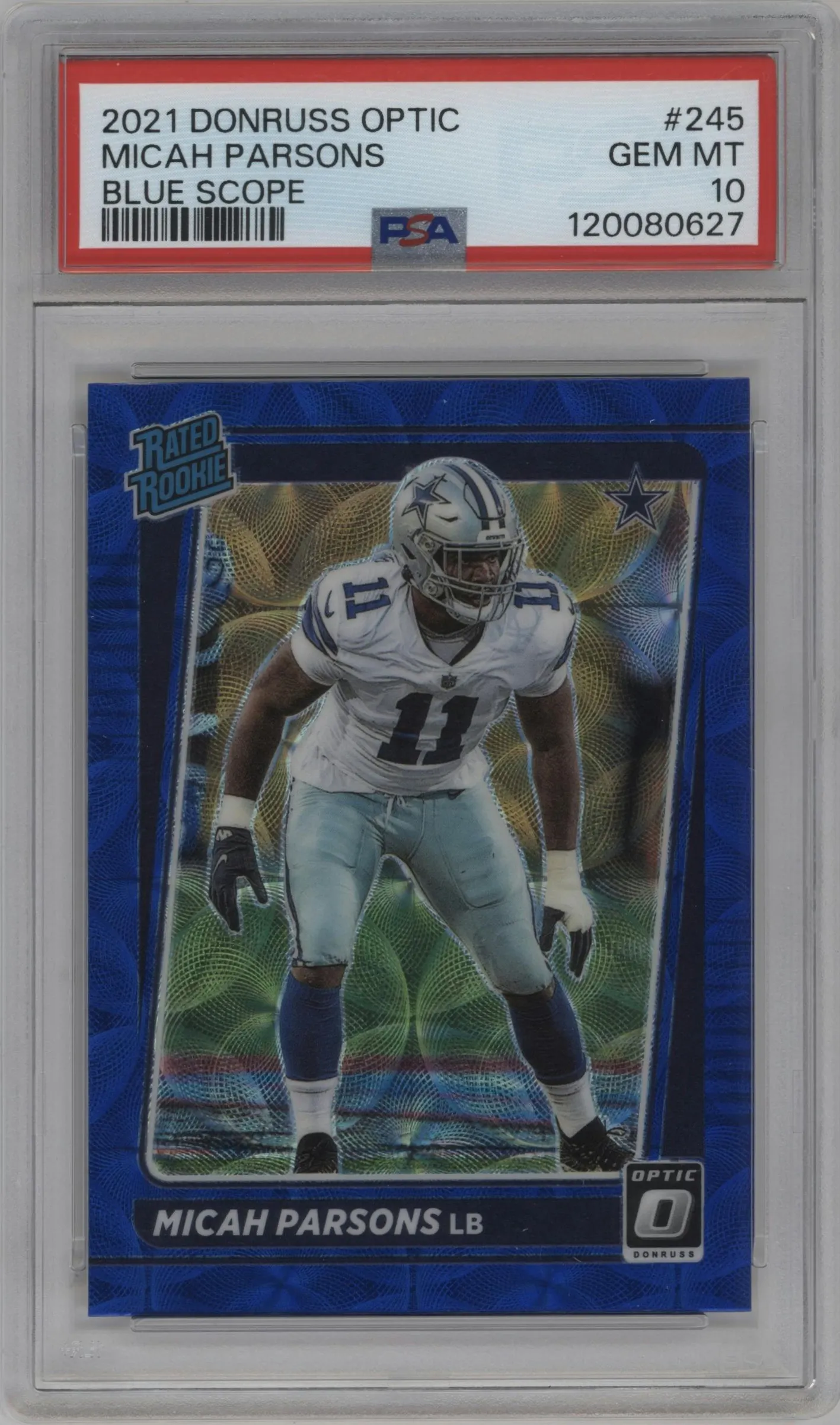 2021 Panini Donruss Optic Rated Rookie Micah Parsons Blue Scope #245 PSA 10