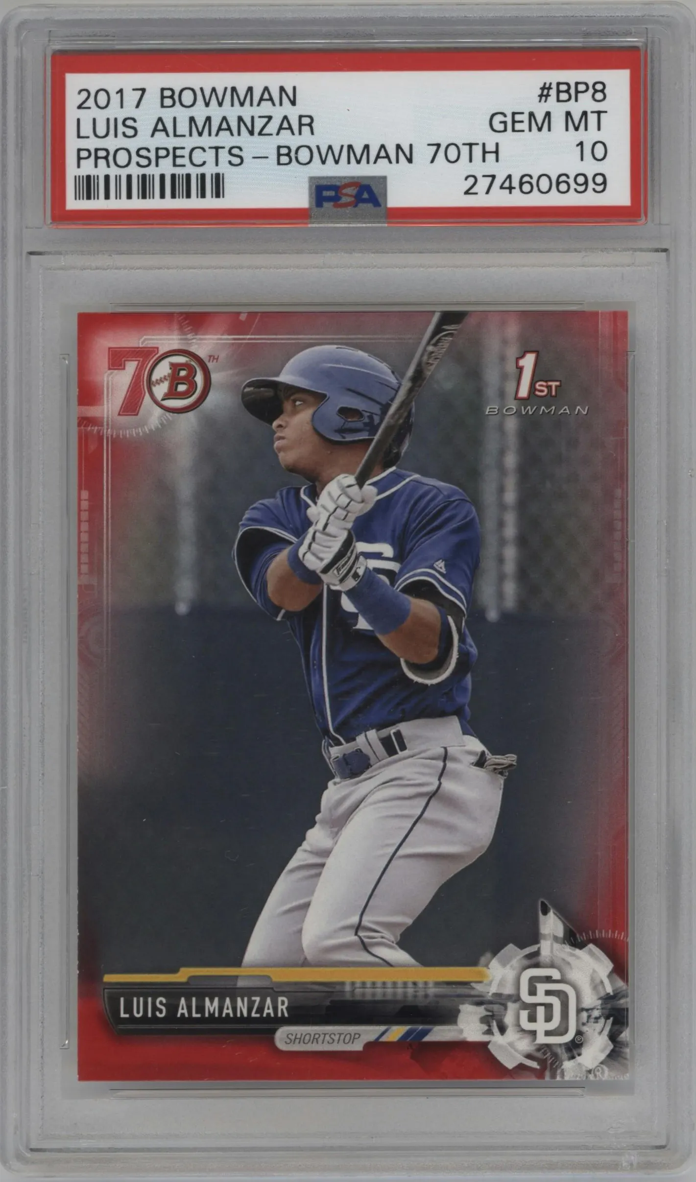 2017 Bowman Prospect Luis Almanzar Paper 70th PSA 10