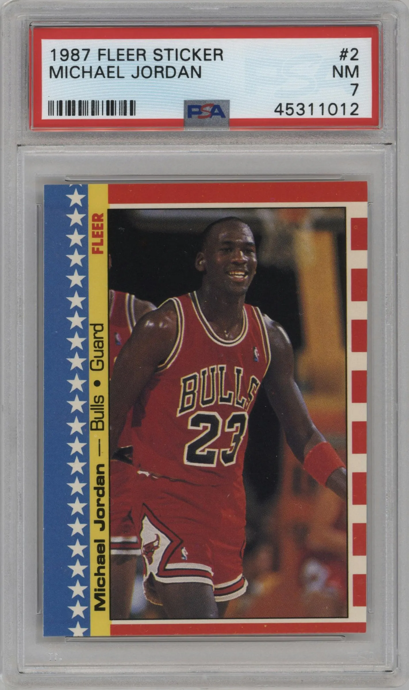 1987 Fleer Sticker Michael Jordan #2 PSA 7