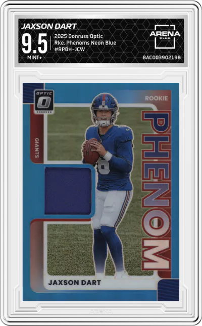 2025 Donruss Optic Rke. Phenoms Jaxson Dart Neon Blue #RPBH-JCW ARENA CLUB 9.5