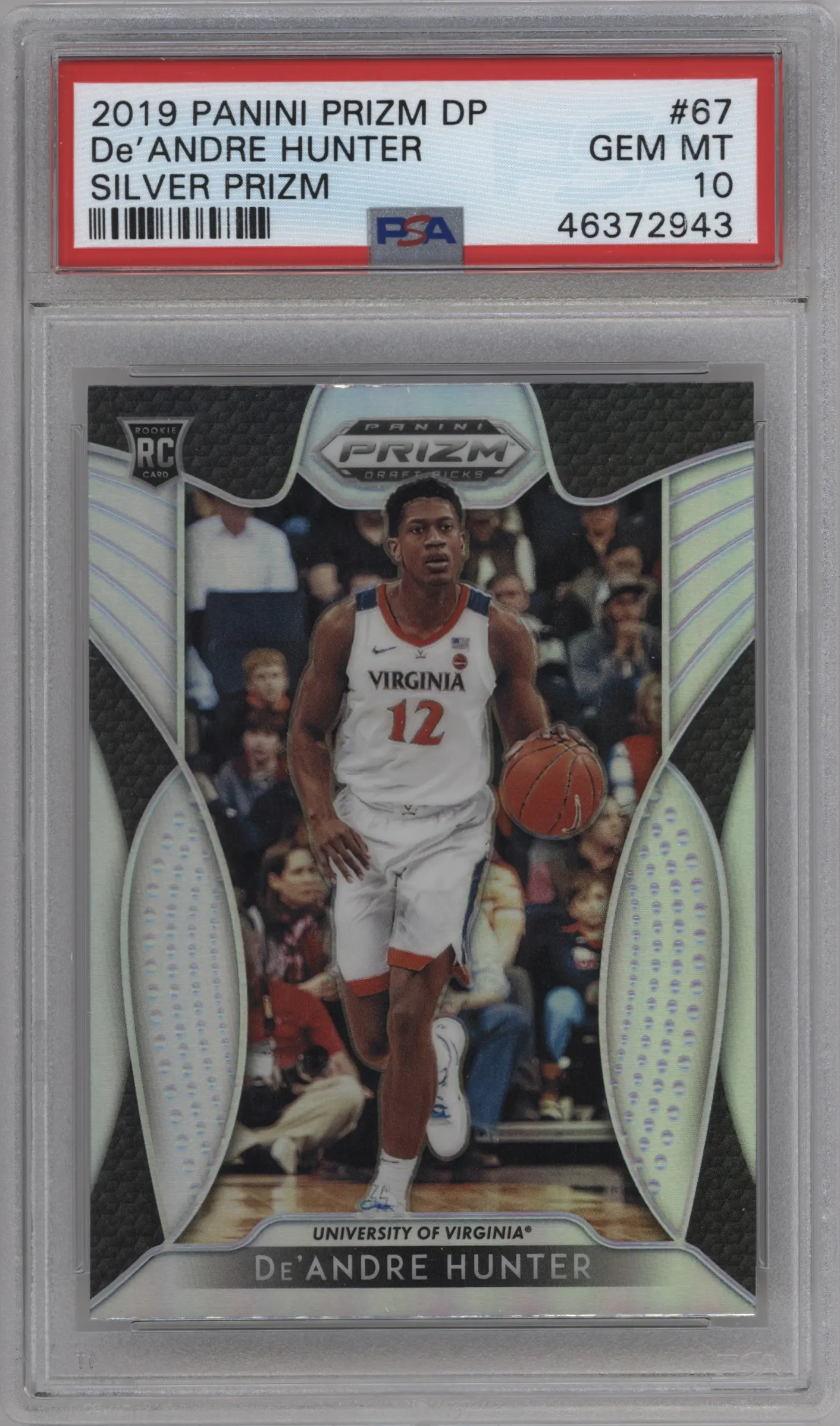 2019 Panini Prizm Draft Picks De'Andre Hunter Silver Prizm #67 PSA 10