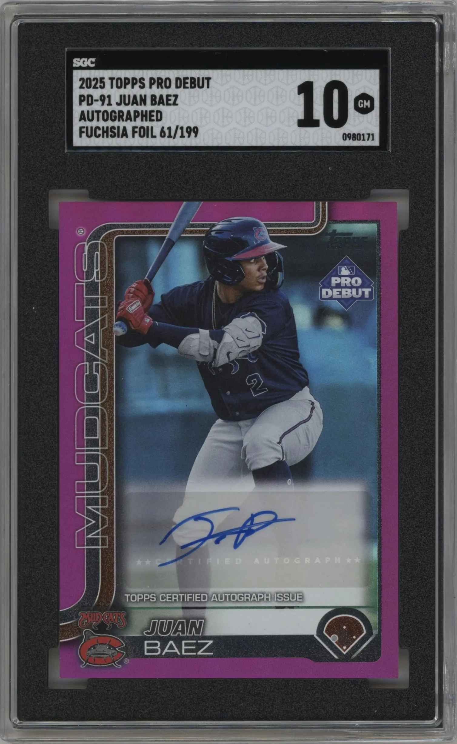 2025 Topps Pro Debut Auto Juan Baez Fuchsia Foil SGC 10
