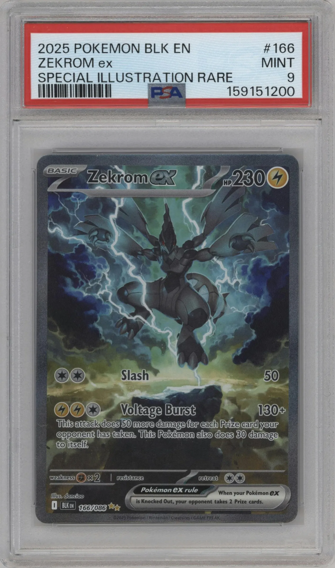 2025 Pokemon SV Black Bolt Zekrom ex #166 PSA 9
